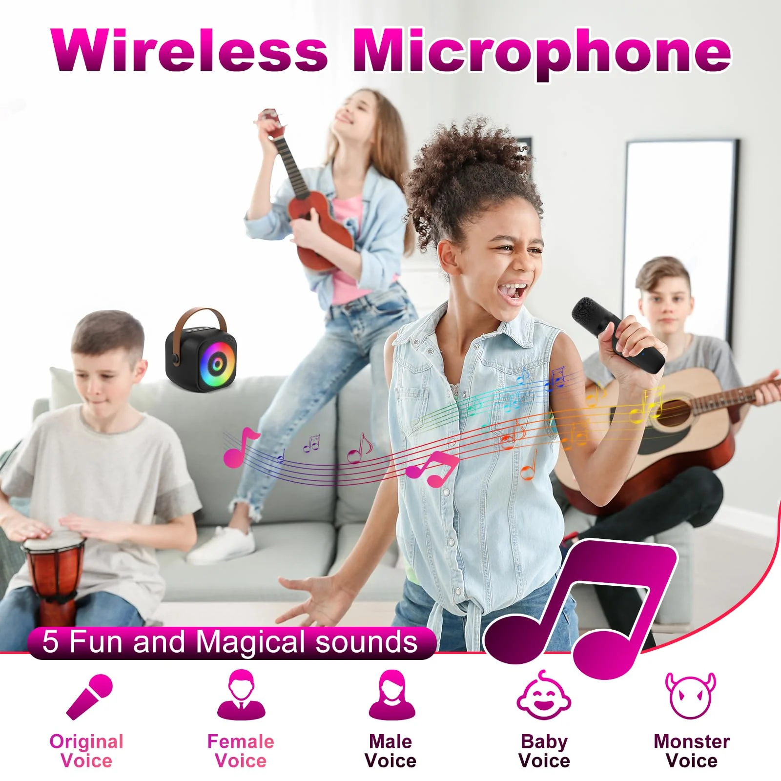 Mini Karaoke Machine, Portable Bluetooth Karaoke Speaker with 2 Wireless Mics for Kids and Adults, Birthday Gifts for Girls and Boys 3-12+ Years Old Birthday Party Home Black - Image 4