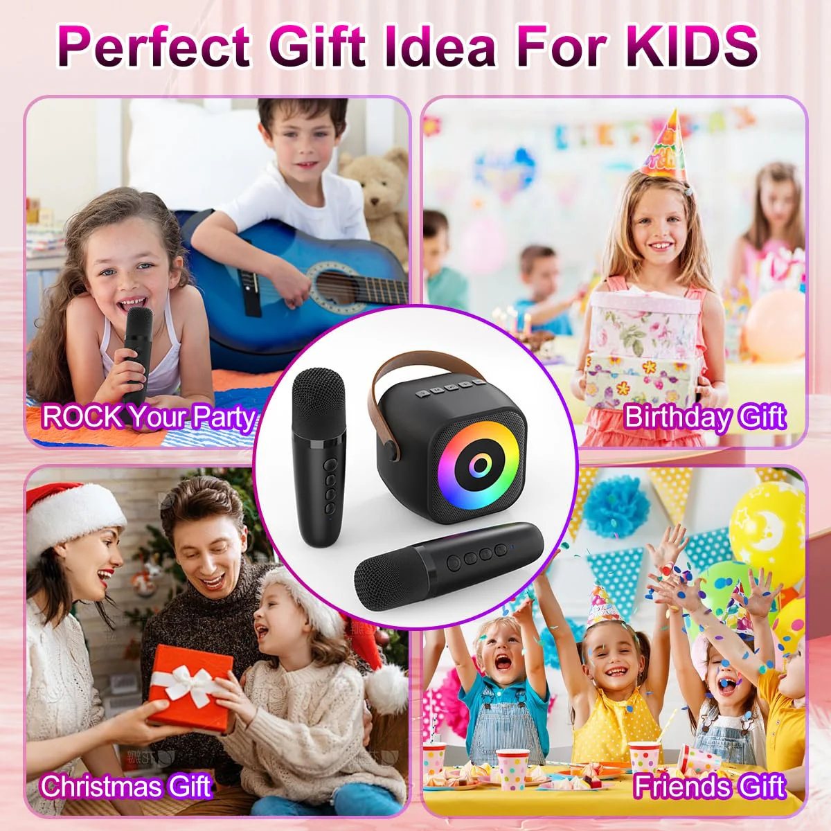 Mini Karaoke Machine, Portable Bluetooth Karaoke Speaker with 2 Wireless Mics for Kids and Adults, Birthday Gifts for Girls and Boys 3-12+ Years Old Birthday Party Home Black - Image 6