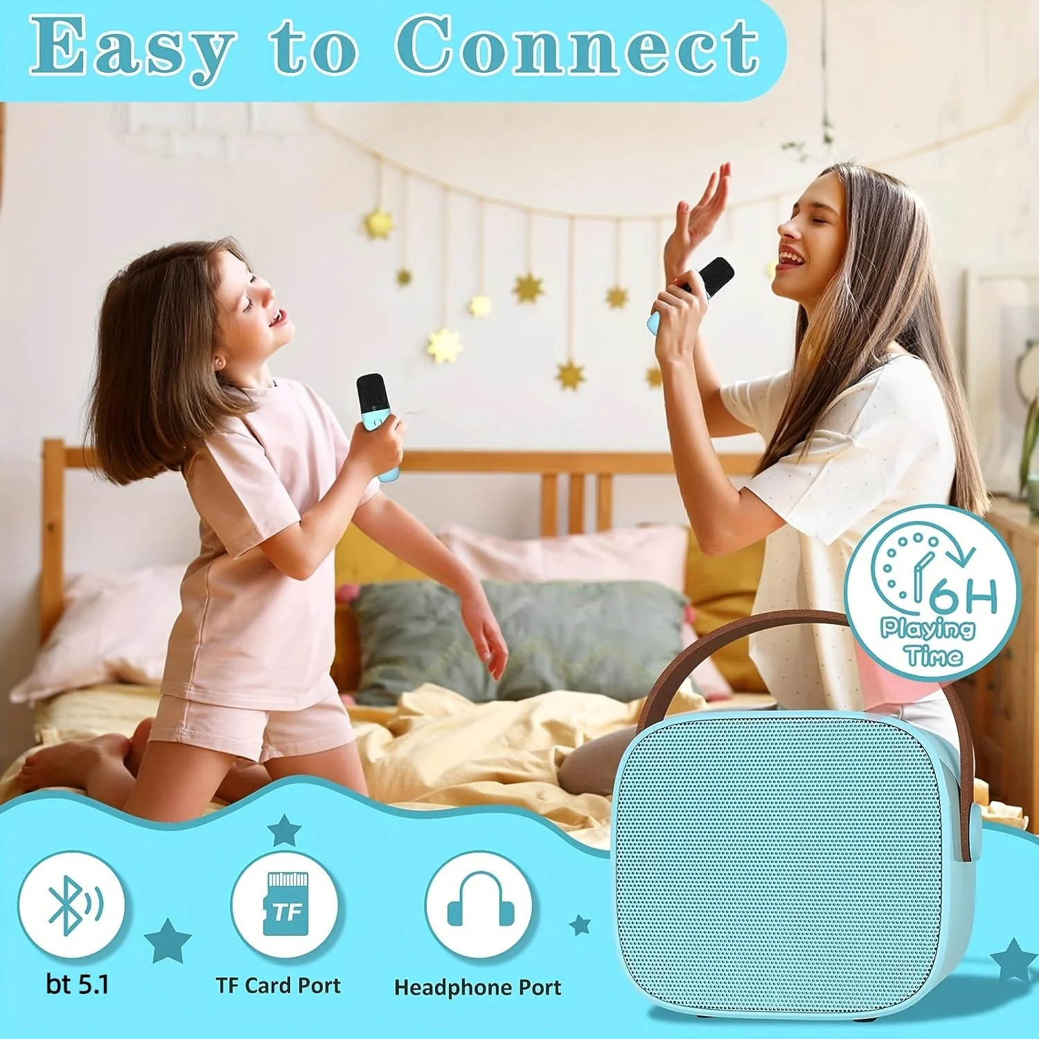 Mini Karaoke Machine with 2 Wireless Microphone, Bluetooth Speaker for Kids and Adults,Gifts for Girls and Boys 4, 5, 6, 7, 8, 9, 10,12+Year Old Toys Birthday Party Home - Image 3