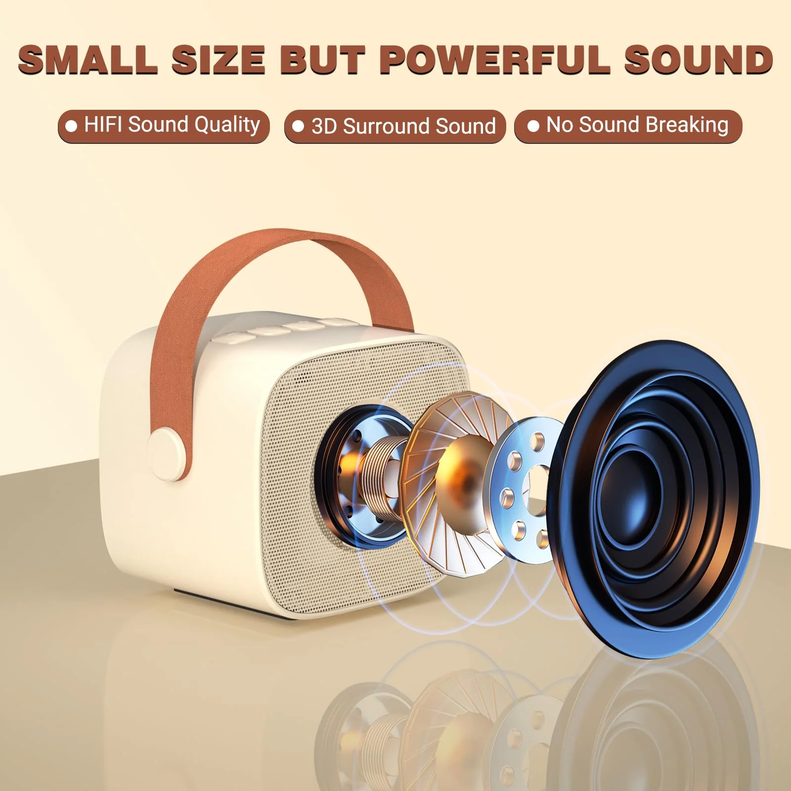 Mini Karaoke Machine with 2 Wireless Microphone,Bluetooth Speaker for Kids and Adults,Gifts for Girls and Boys 4, 5, 6, 7, 8, 9, 10 +Year Old Birthday Party Home (Beige) 2 Mic Beige - Image 2