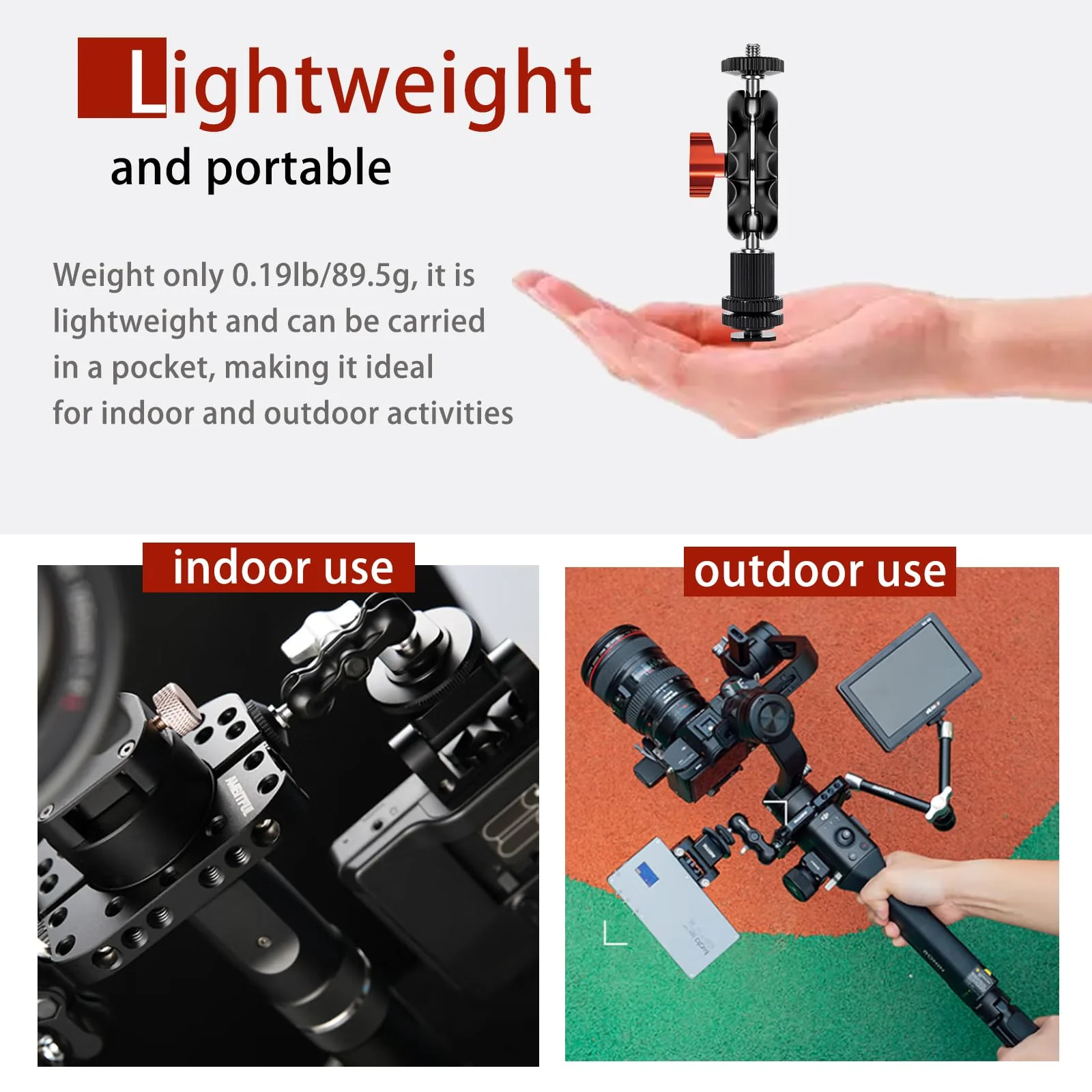 Mini Magic Arm Multi-Function Double Ball Head with Cold Shoe Mount and 1/4’’-20 Screw for Monitor, LED Light, Microphone, Max Load up to 2kg/4.4lb - 2 Pieces - Image 6