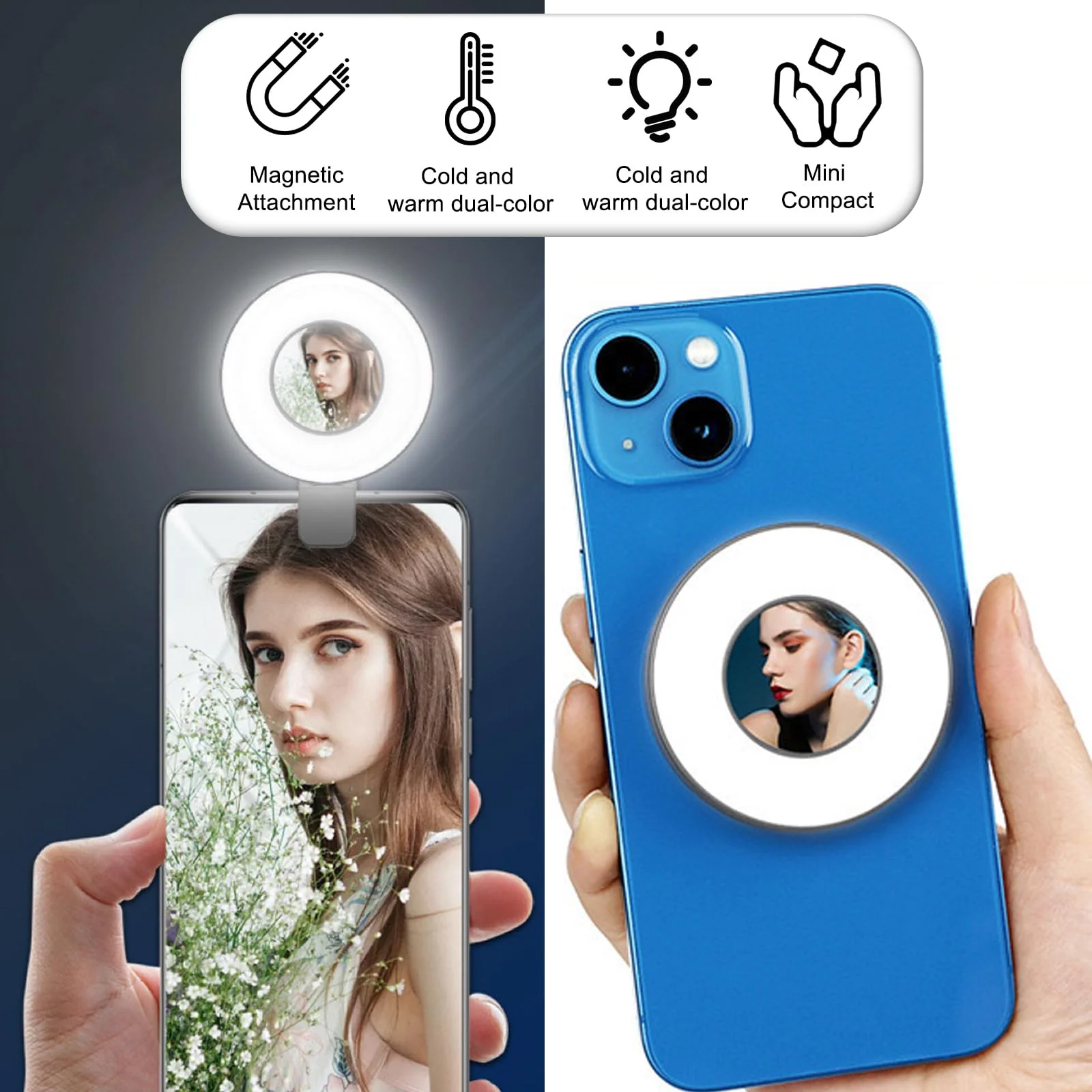 Mini Magnetic Selfie Light for iPhone - Rechargeable Cell Phone Selfie Light with 3 Light Modes/3 Brightness Levels Portable Phone Light for Video Recording/Selfies/TikTok/Live Streaming A model - Image 2