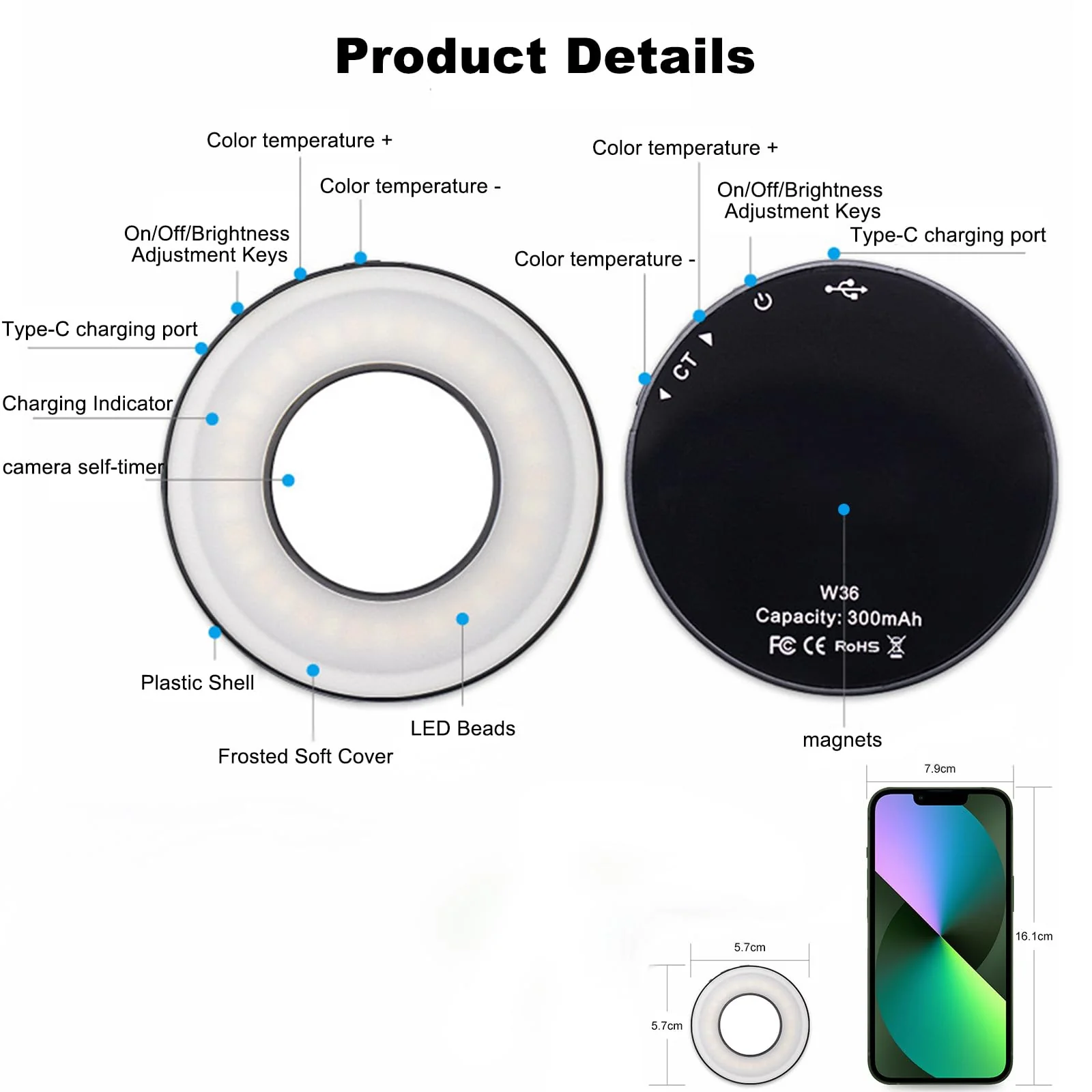 Mini Magnetic Selfie Light for iPhone - Rechargeable Cell Phone Selfie Light with 3 Light Modes/3 Brightness Levels Portable Phone Light for Video Recording/Selfies/TikTok/Live Streaming A model - Image 6