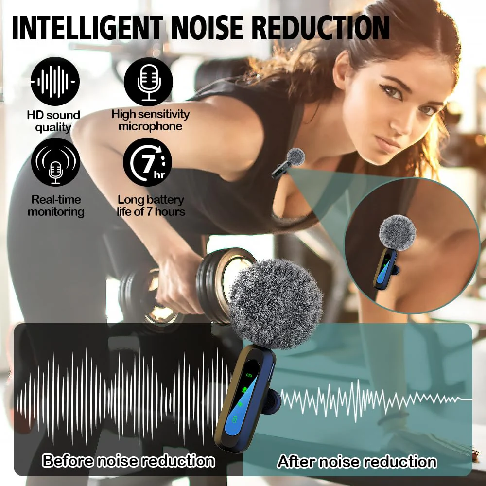 Mini Microphone,3 in 1 Wireless Lavalier Microphones for iPhone/iPad/Android/Camera(Lightning/USB/3.5 mm Jack),2 LED Display Bluetooth Microphone Mute/Noise for Video Recording Vlog,Youtube, Tiktok Black LED（3 in1） - Image 4