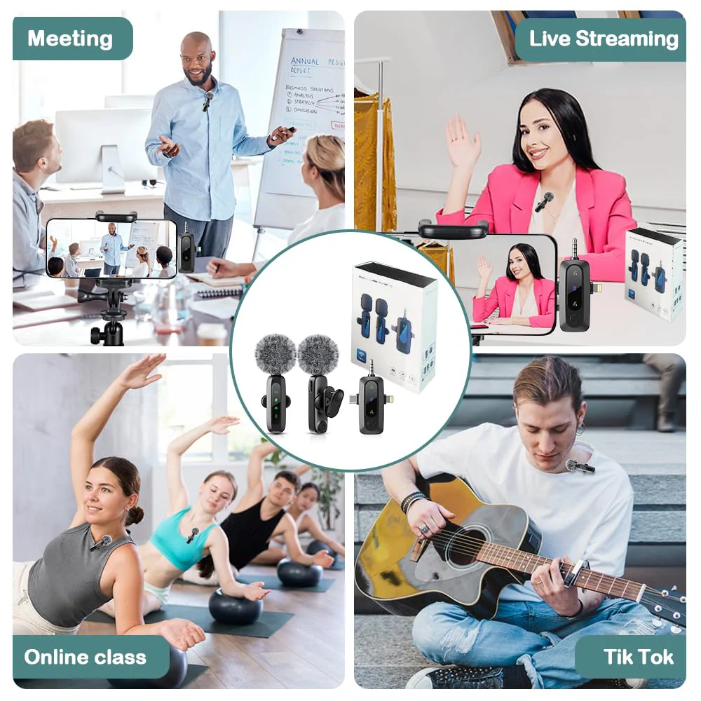 Mini Microphone,3 in 1 Wireless Lavalier Microphones for iPhone/iPad/Android/Camera(Lightning/USB/3.5 mm Jack),2 LED Display Bluetooth Microphone Mute/Noise for Video Recording Vlog,Youtube, Tiktok Black LED（3 in1） - Image 7