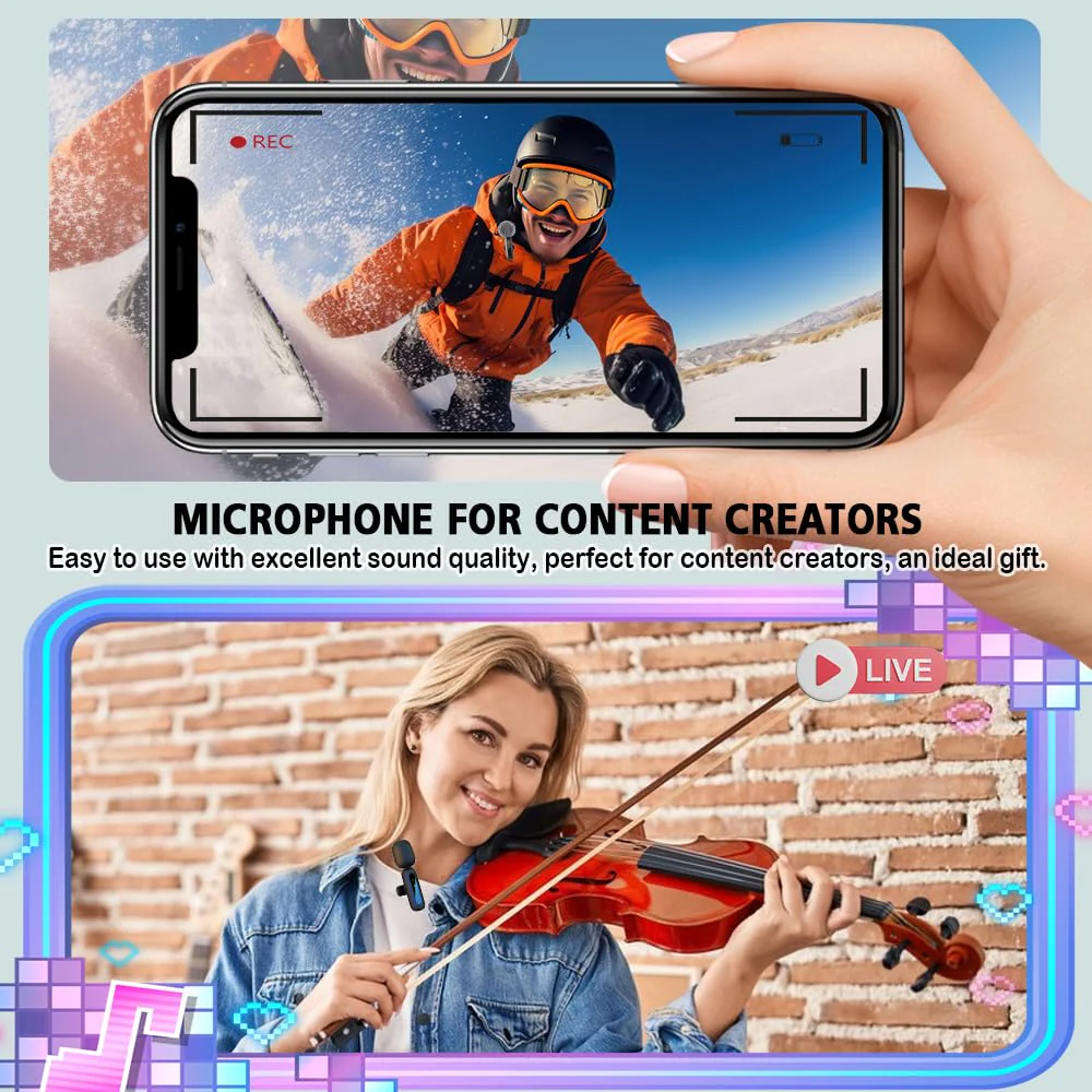 Mini Microphone,3 in 1 Wireless Lavalier Microphones for iPhone/iPad/Android/Camera(Lightning/USB/3.5 mm Jack),2 LED Display Bluetooth Microphone Mute/Noise for Video Recording Vlog,Youtube, Tiktok Black LED（3 in1） - Image 8