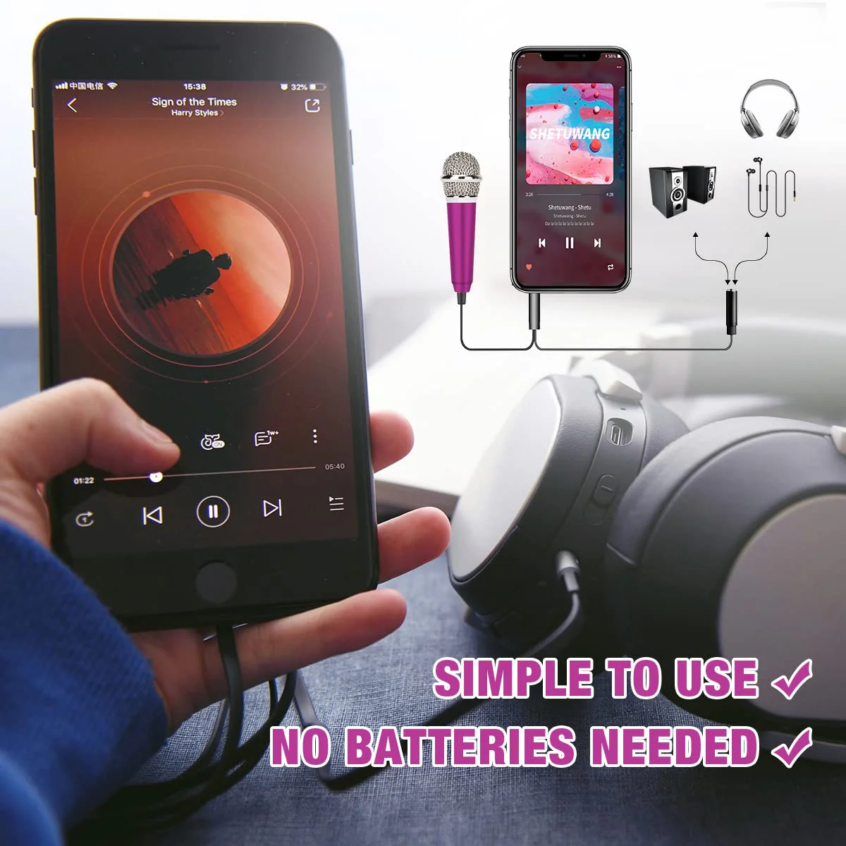 Mini Microphone,Portable Vocal Tiny Microphone, Asmr Microphone ,Phone Microphone, Mini Karaoke Microphone for Voice Recording Chatting And Singing On Iphone,Android,Laptop Notebook（Pink purple） Rose purple - Image 3