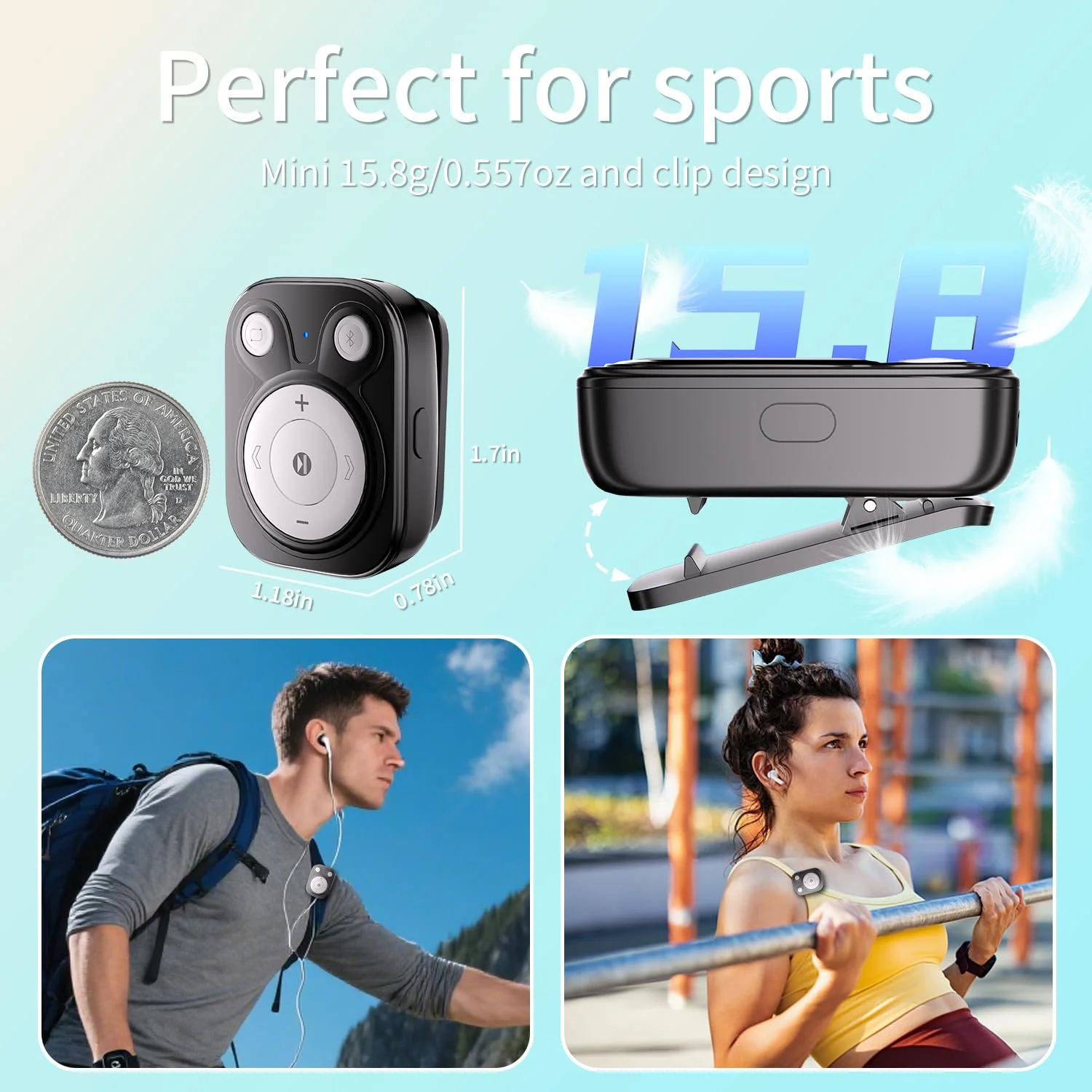 Mini MP3 Player with Bluetooth 5.3, 64GB Portable Music Player with Sports Clip, OTG Function, Mp3 Player NO Screen for Running/Cycling/Exercise-Student, Kid (Black) Black - Image 3