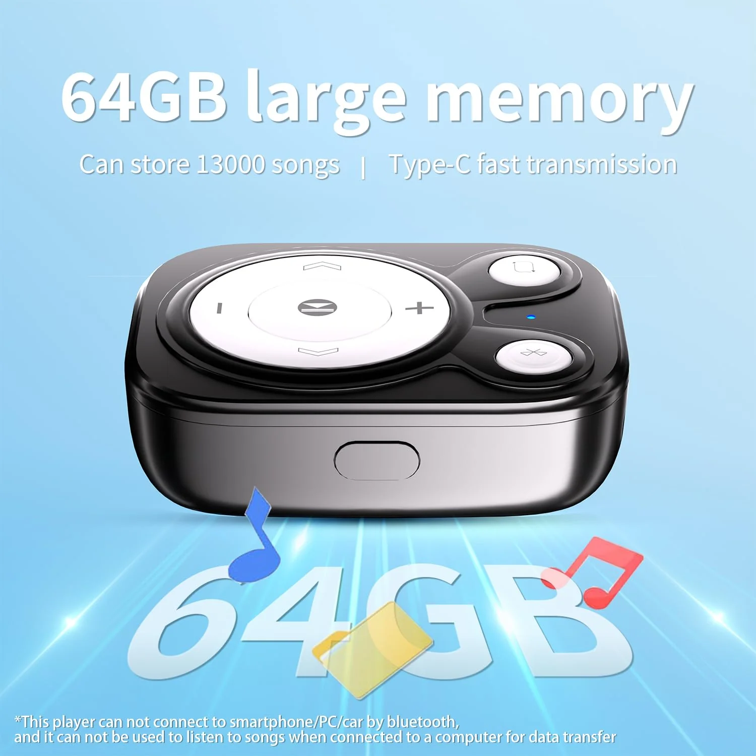 Mini MP3 Player with Bluetooth 5.3, 64GB Portable Music Player with Sports Clip, OTG Function, Mp3 Player NO Screen for Running/Cycling/Exercise-Student, Kid (Black) Black - Image 4