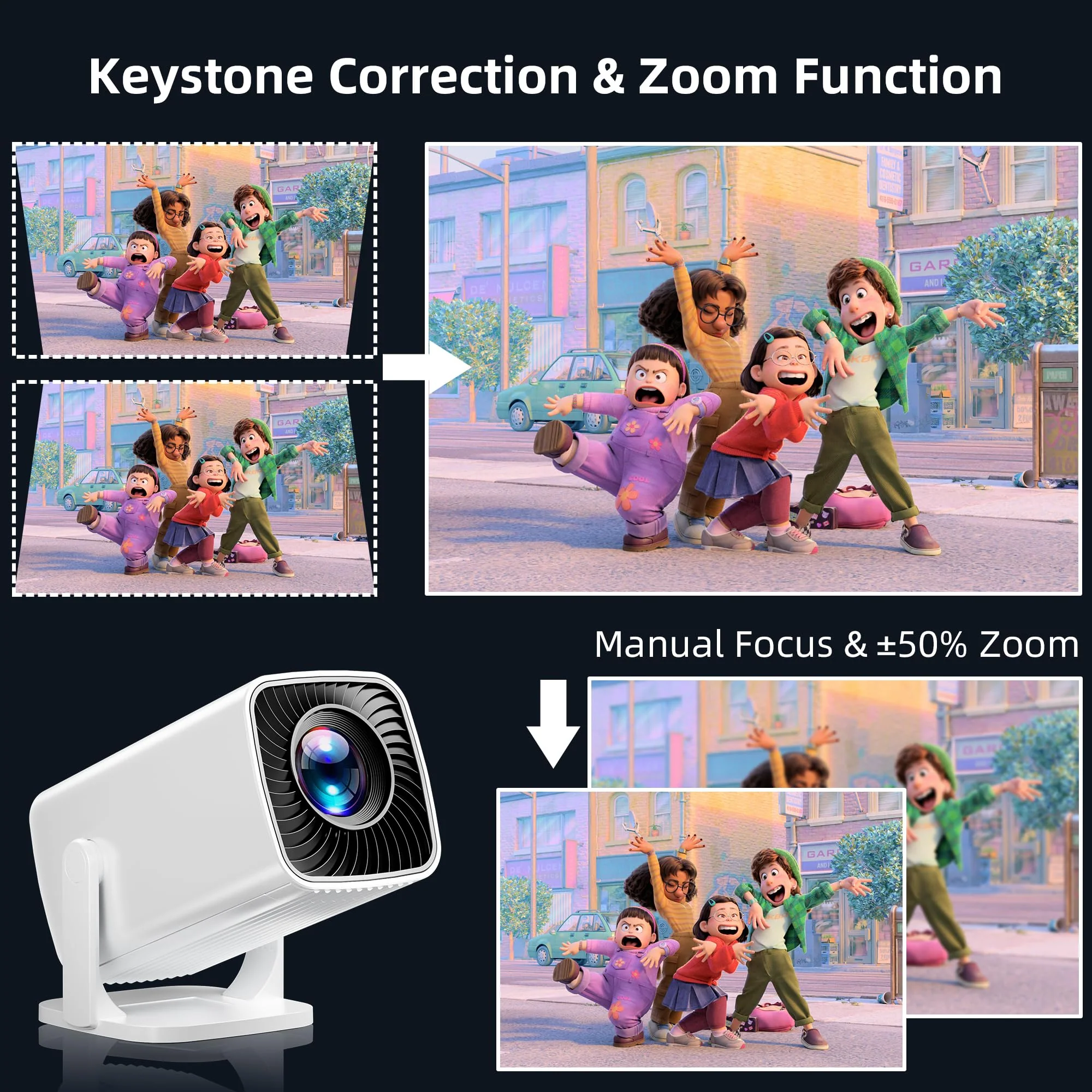 Mini Projector, Portable Projector 4K & Full HD 1080P Support, 270° Rotation Outdoor Projector, Movie Projector Compatible with Smartphone, TV Stick, Laptop, PS4, HDMI, USB Ivory - Image 2