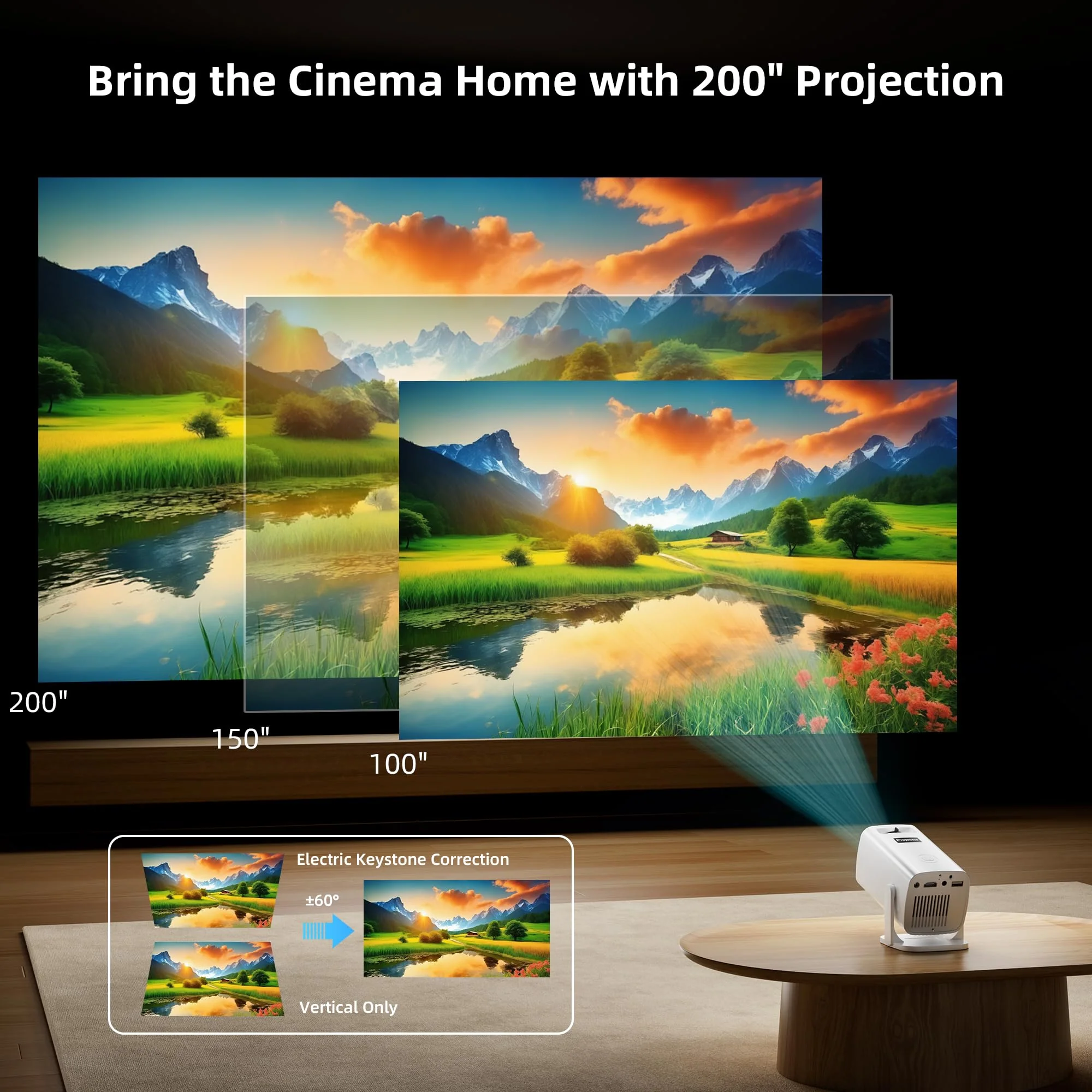 Mini Projector, Portable Projector 4K & Full HD 1080P Support, 270° Rotation Outdoor Projector, Movie Projector Compatible with Smartphone, TV Stick, Laptop, PS4, HDMI, USB Ivory - Image 6