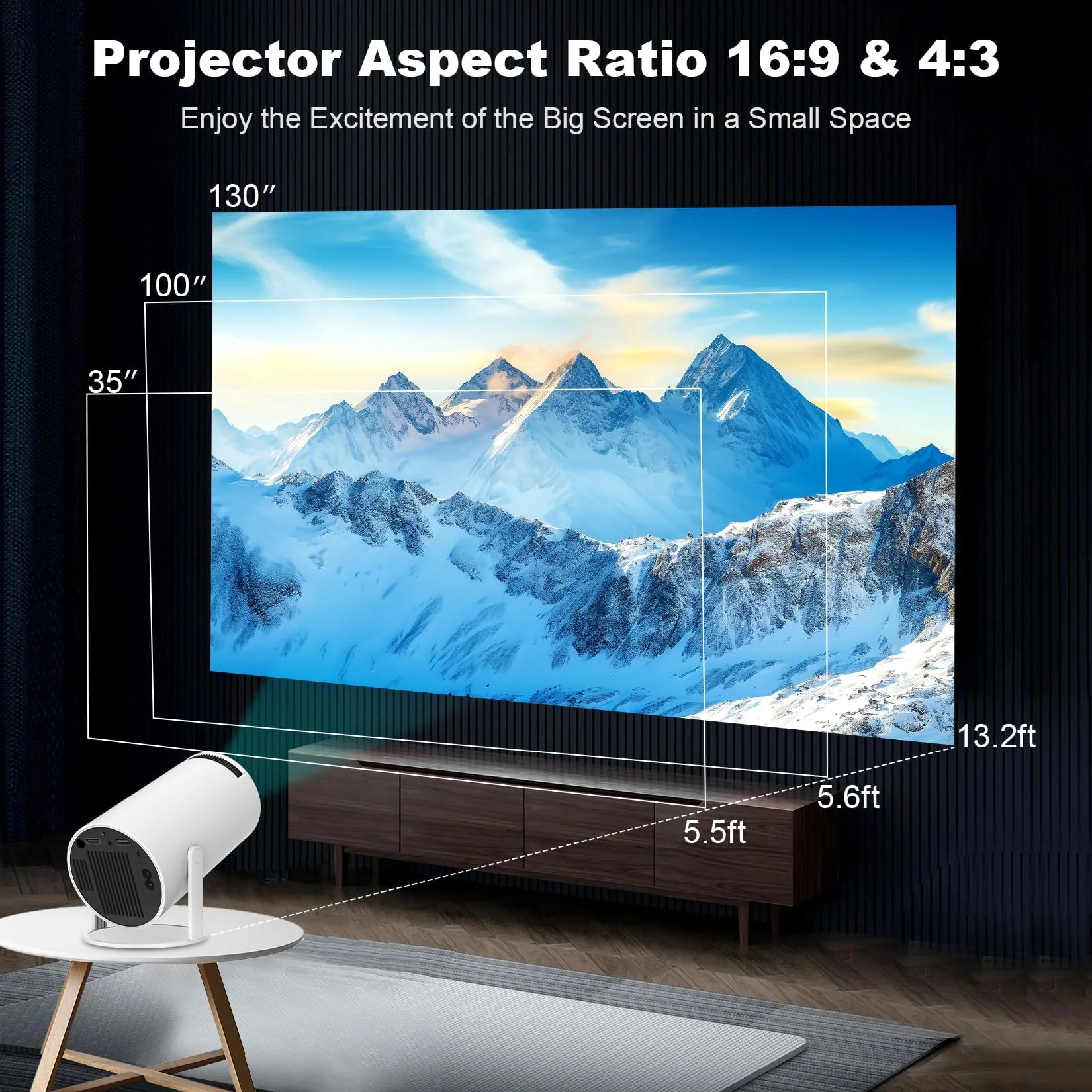 Mini Projector, Support 4K 1080P Portable Projector with Dual Band WIFI6 5G Wireless 5.2 Bluetooth Android 11, 200 ANSI Lumens, 180° Rotatable, Auto Keystone Correction,35"-130" Screen Video Projector HY300PRO - Image 6