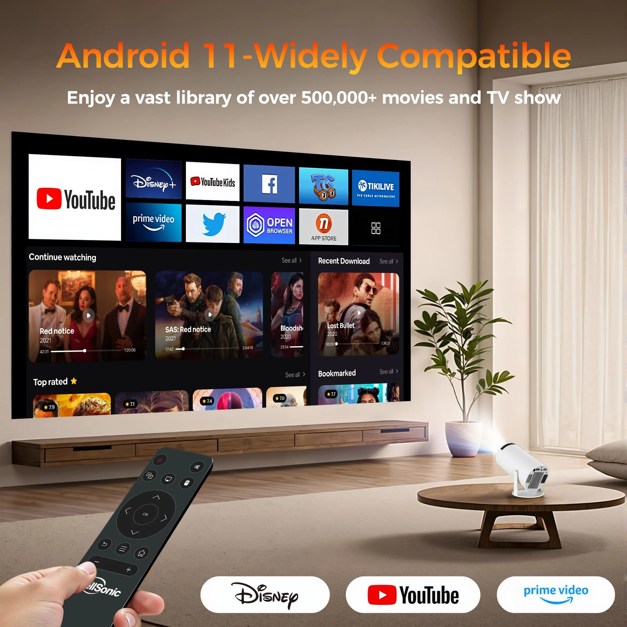 Mini Projector Support 4K, 200 Ansi Outdoor & Home Movie Portable Projector with Wifi6 and 5.0 Bluetooth, Automatic Keystone Correction, 180°Rotatable, Compatible with HDMI USB PC Laptop 300 Pro - Image 2
