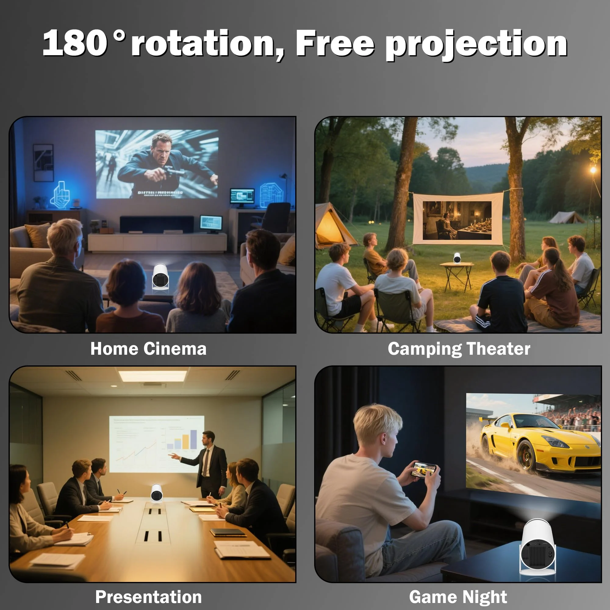 Mini Projector Support 4K, 200 Ansi Outdoor & Home Movie Portable Projector with Wifi6 and 5.0 Bluetooth, Automatic Keystone Correction, 180°Rotatable, Compatible with HDMI USB PC Laptop 300 Pro - Image 7