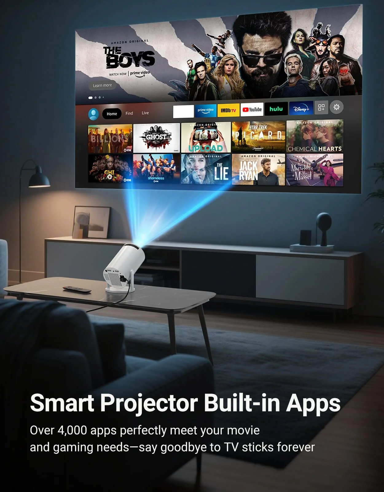 Mini Projector with WiFi 6 and Bluetooth 5.2, Built-in App Smart Portable Projector Support 4K 1080P FHD, 180° Rotatable, AutoKeystone, Android 11, Compatible with HDM/USB/Phone/Laptop White - Image 2