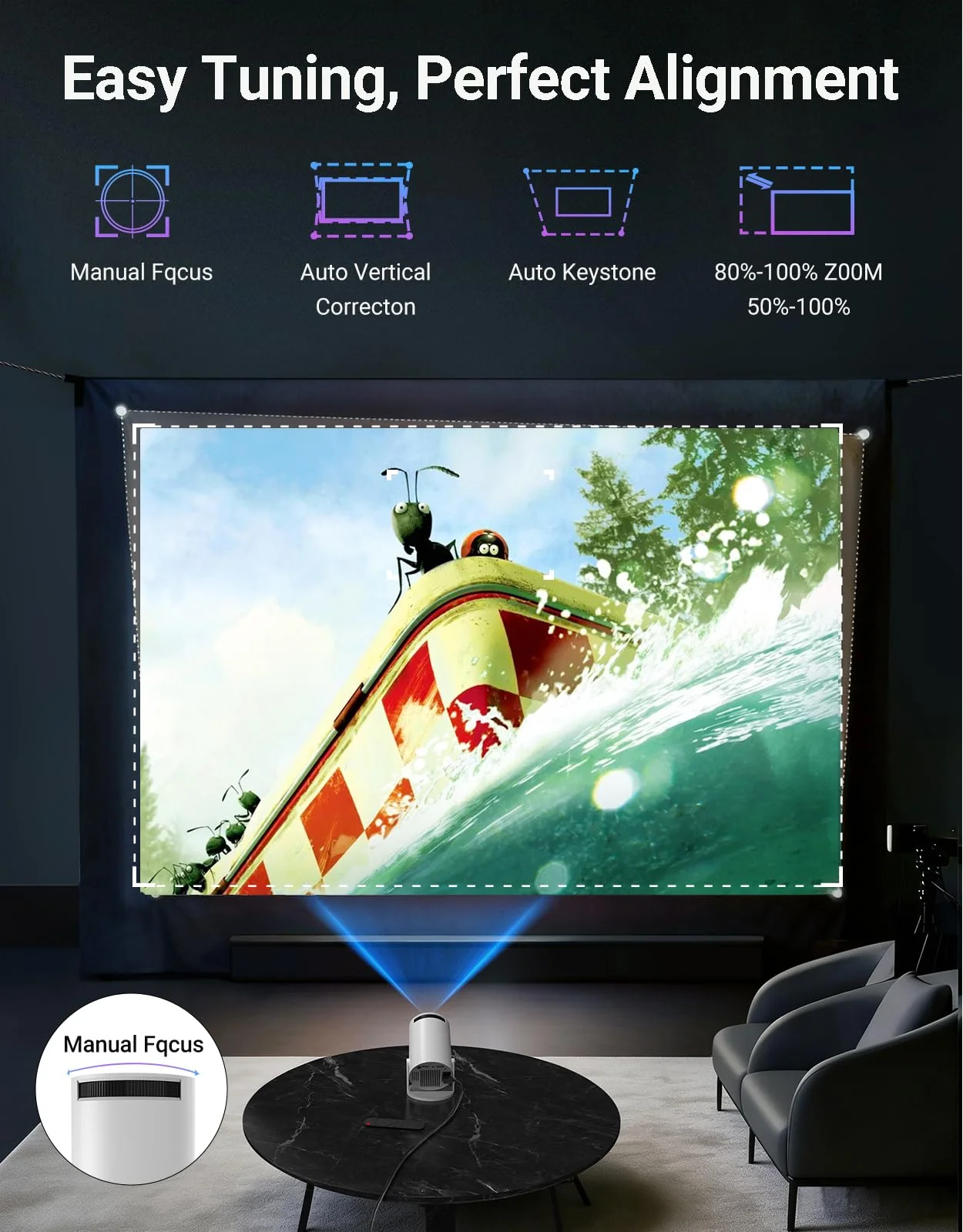 Mini Projector with WiFi 6 and Bluetooth 5.2, Built-in App Smart Portable Projector Support 4K 1080P FHD, 180° Rotatable, AutoKeystone, Android 11, Compatible with HDM/USB/Phone/Laptop White - Image 4