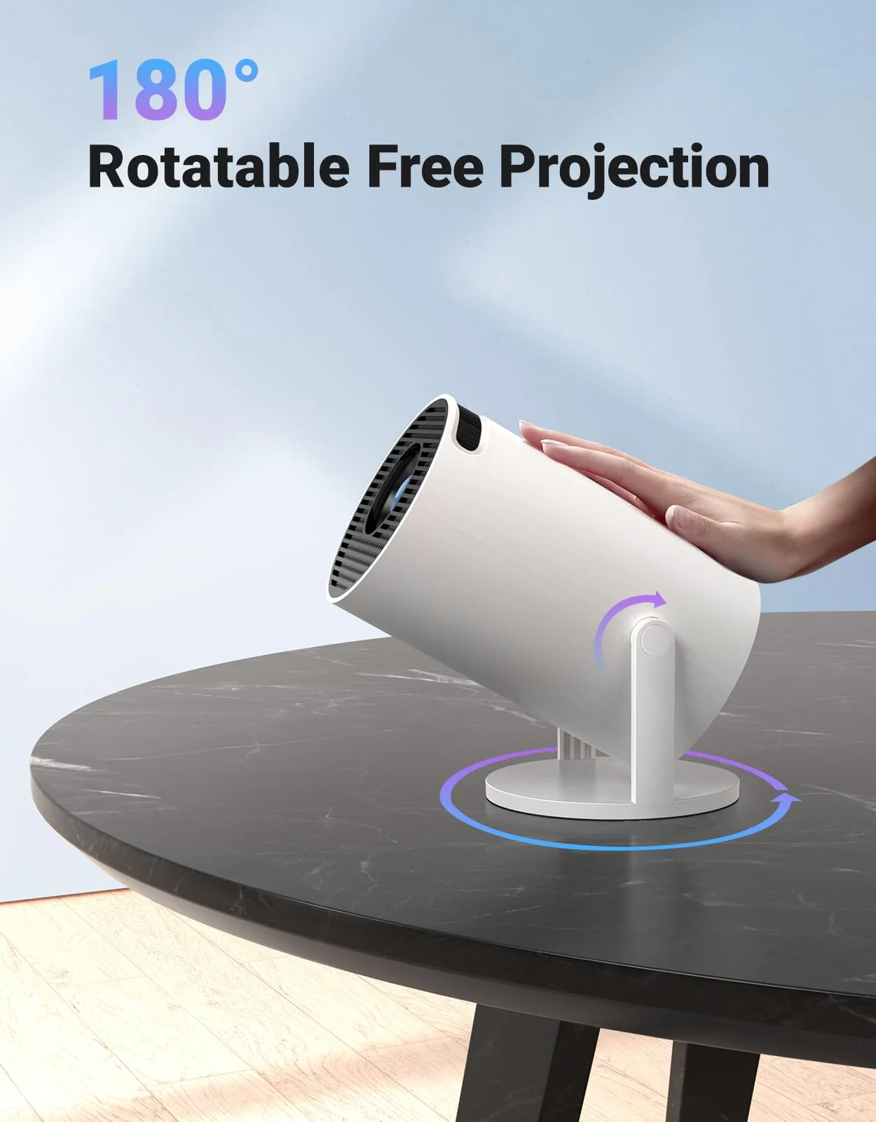 Mini Projector with WiFi 6 and Bluetooth 5.2, Built-in App Smart Portable Projector Support 4K 1080P FHD, 180° Rotatable, AutoKeystone, Android 11, Compatible with HDM/USB/Phone/Laptop White - Image 6