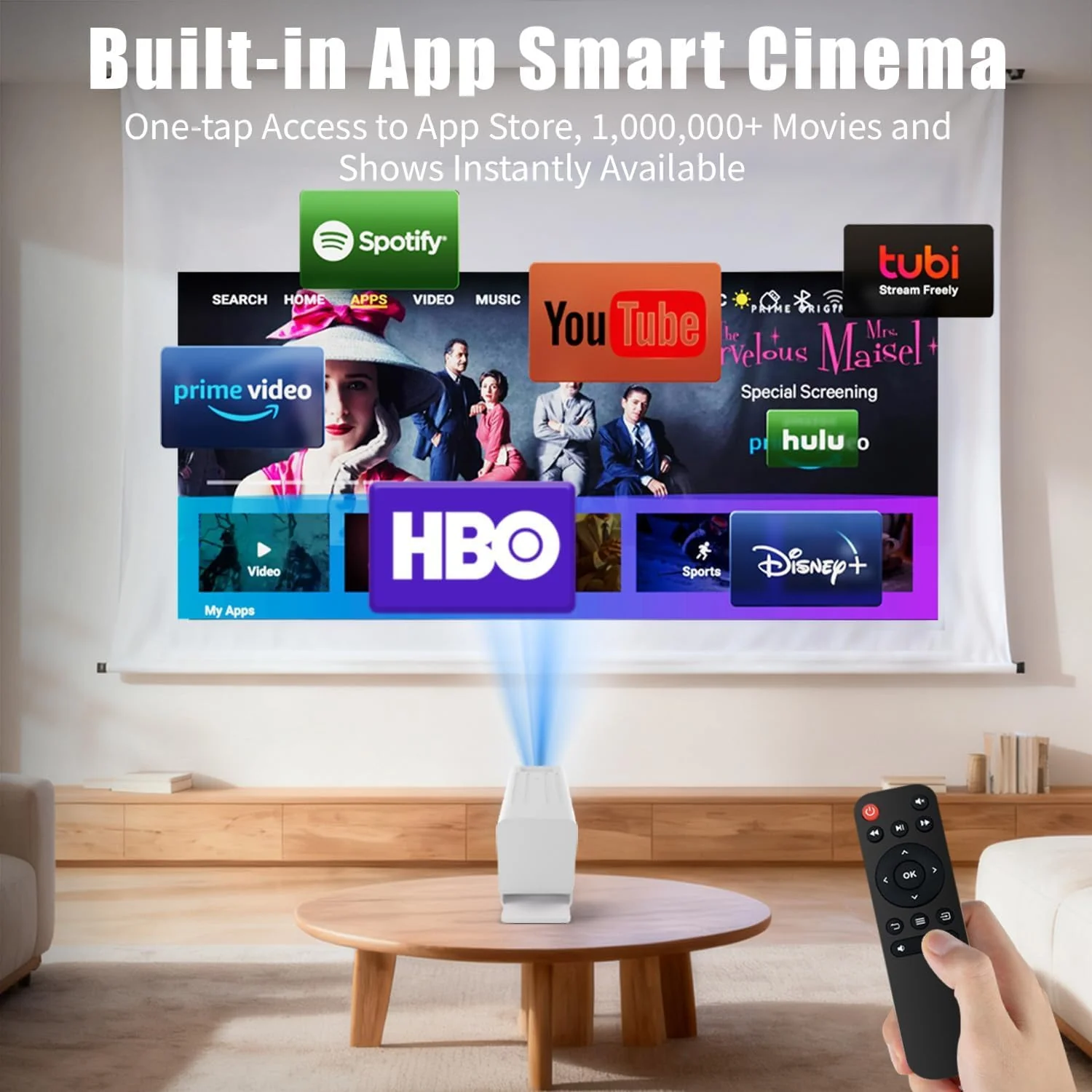 Mini Projector with WiFi and Bluetooth, 1080P Supported Smart Projector with Built in Apps, Outdoor Movie Projector 150" Display, Auto Keystone，Short focal length Projector. N6 projector - Image 2