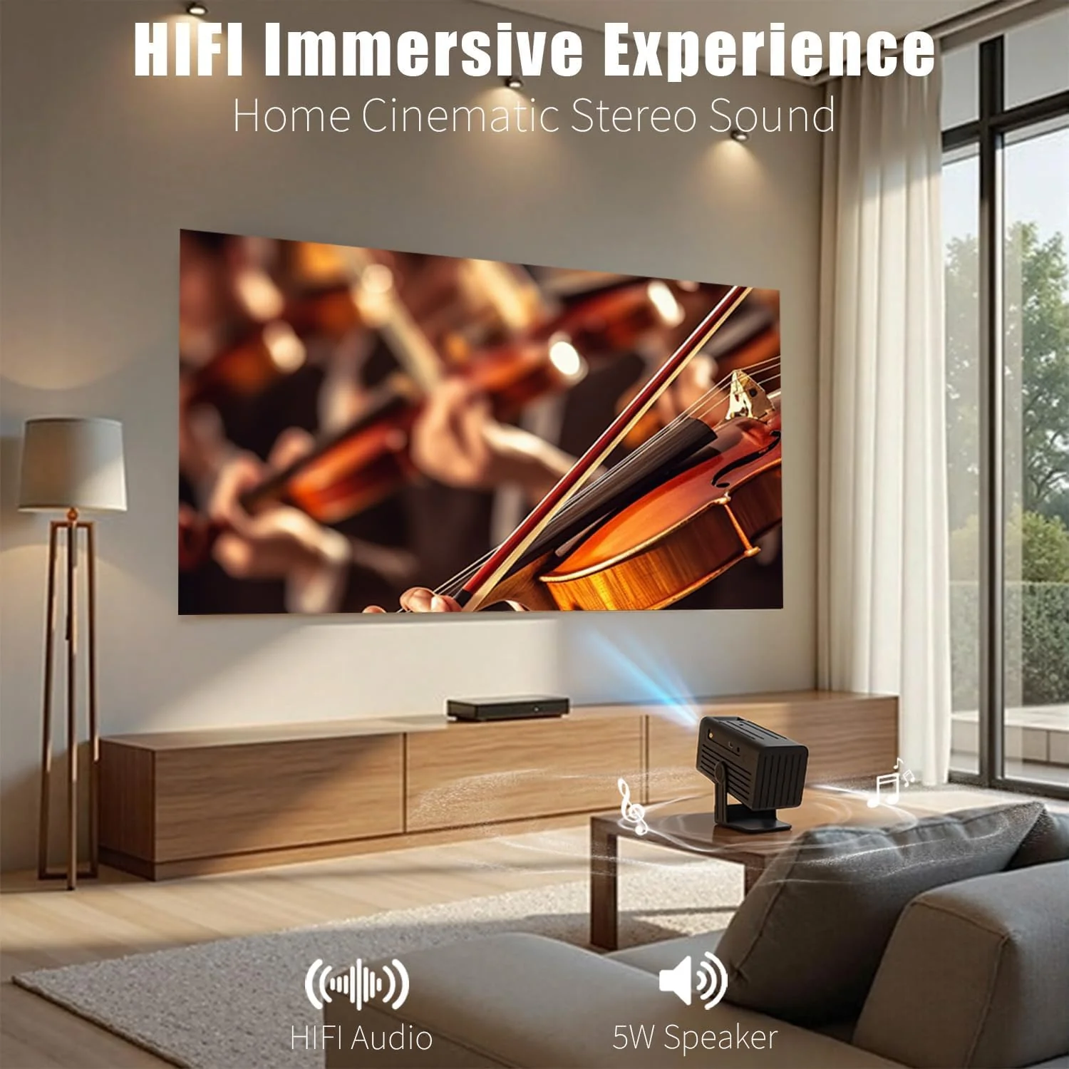 Mini Projector with WiFi and Bluetooth, 1080P Supported Smart Projector with Built in Apps, Outdoor Movie Projector 150" Display, Auto Keystone，Short focal length Projector. N6 projector - Image 6