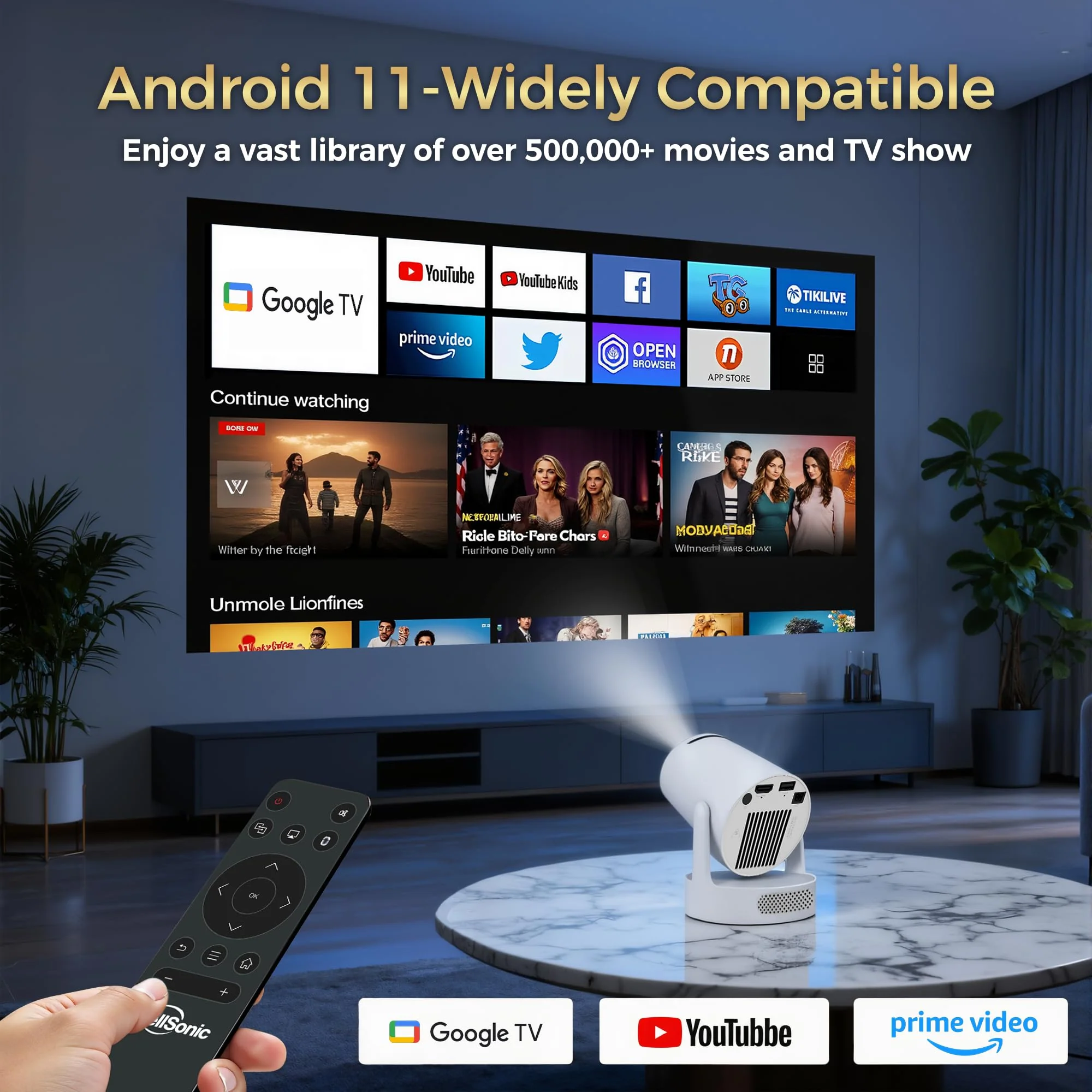 Mini Projector with Wifi and Bluetooth, 4K Portable Projector with 5W Speaker, Auto Vertical Keystone&180 Rotatable, 200Ansi Moive Proyector for Outdoor Bedroom 300 Ultra - Image 2