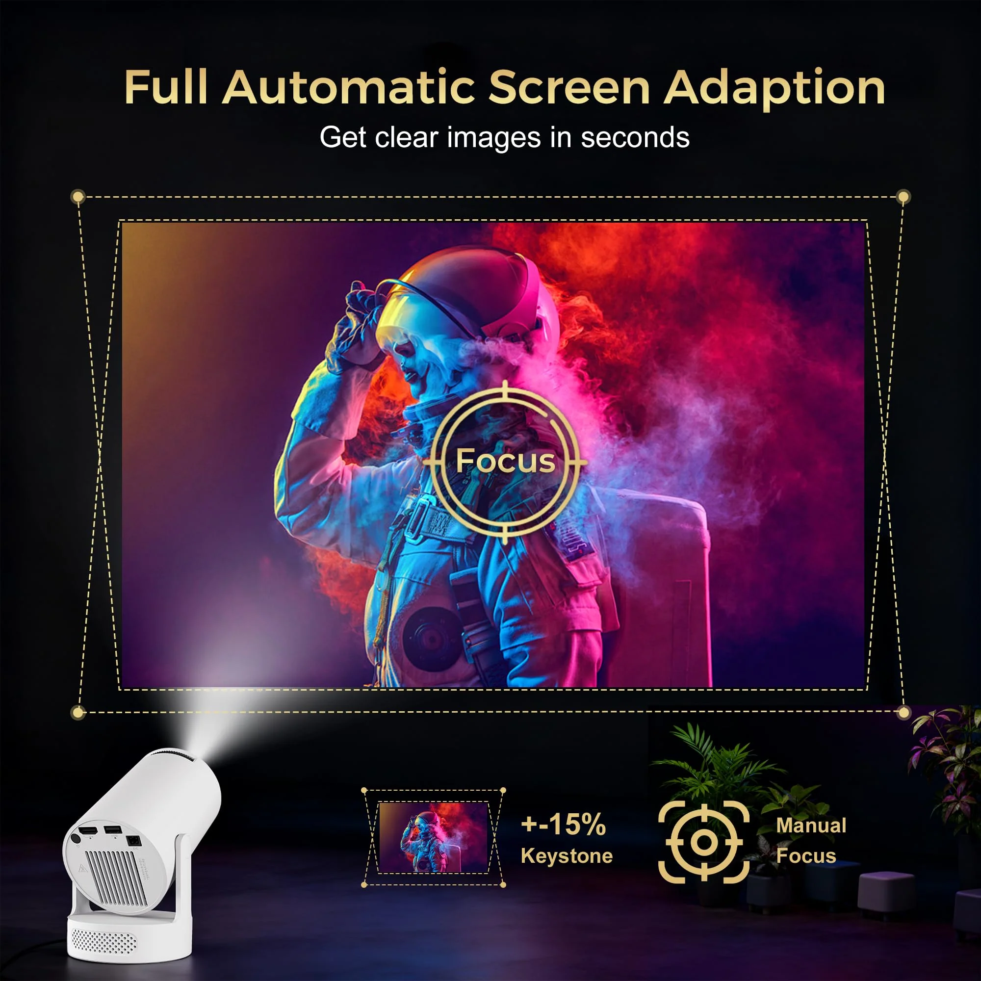 Mini Projector with Wifi and Bluetooth, 4K Portable Projector with 5W Speaker, Auto Vertical Keystone&180 Rotatable, 200Ansi Moive Proyector for Outdoor Bedroom 300 Ultra - Image 4