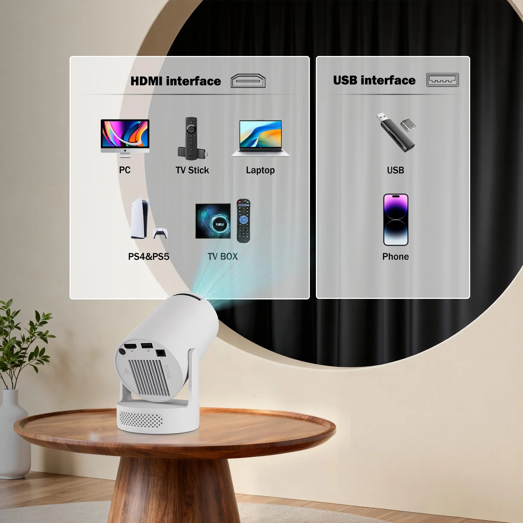Mini Projector with Wifi and Bluetooth, 4K Portable Projector with 5W Speaker, Auto Vertical Keystone&180 Rotatable, 200Ansi Moive Proyector for Outdoor Bedroom 300 Ultra - Image 7