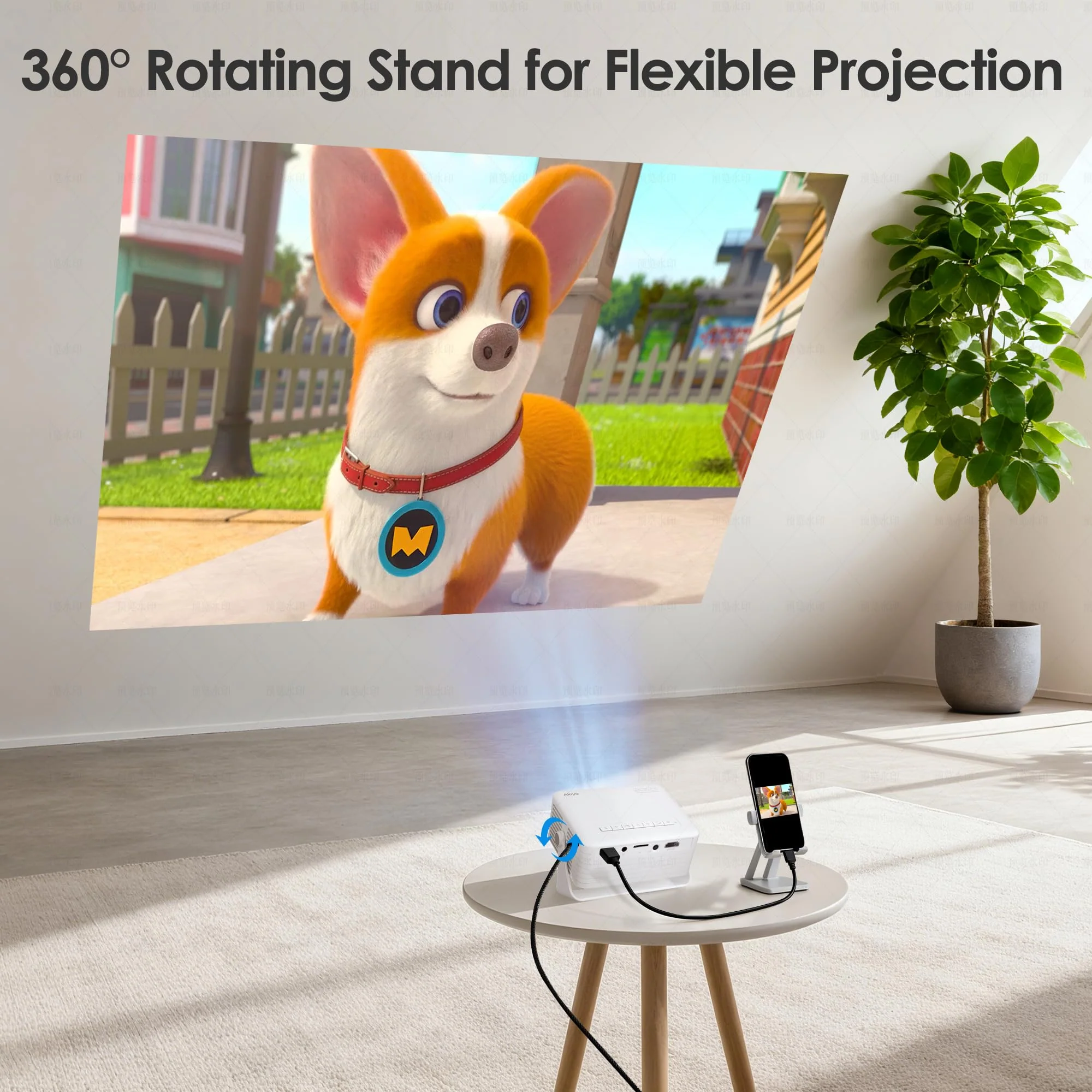 Mini Projector with WiFi and Bluetooth, AKIYO 2026 Upgraded Projector 1080P Support, 360° Rotating, Portable Projector for Home Theater/Outdoor, Compatible with iOS/Android/Laptop/PS5 - Image 9