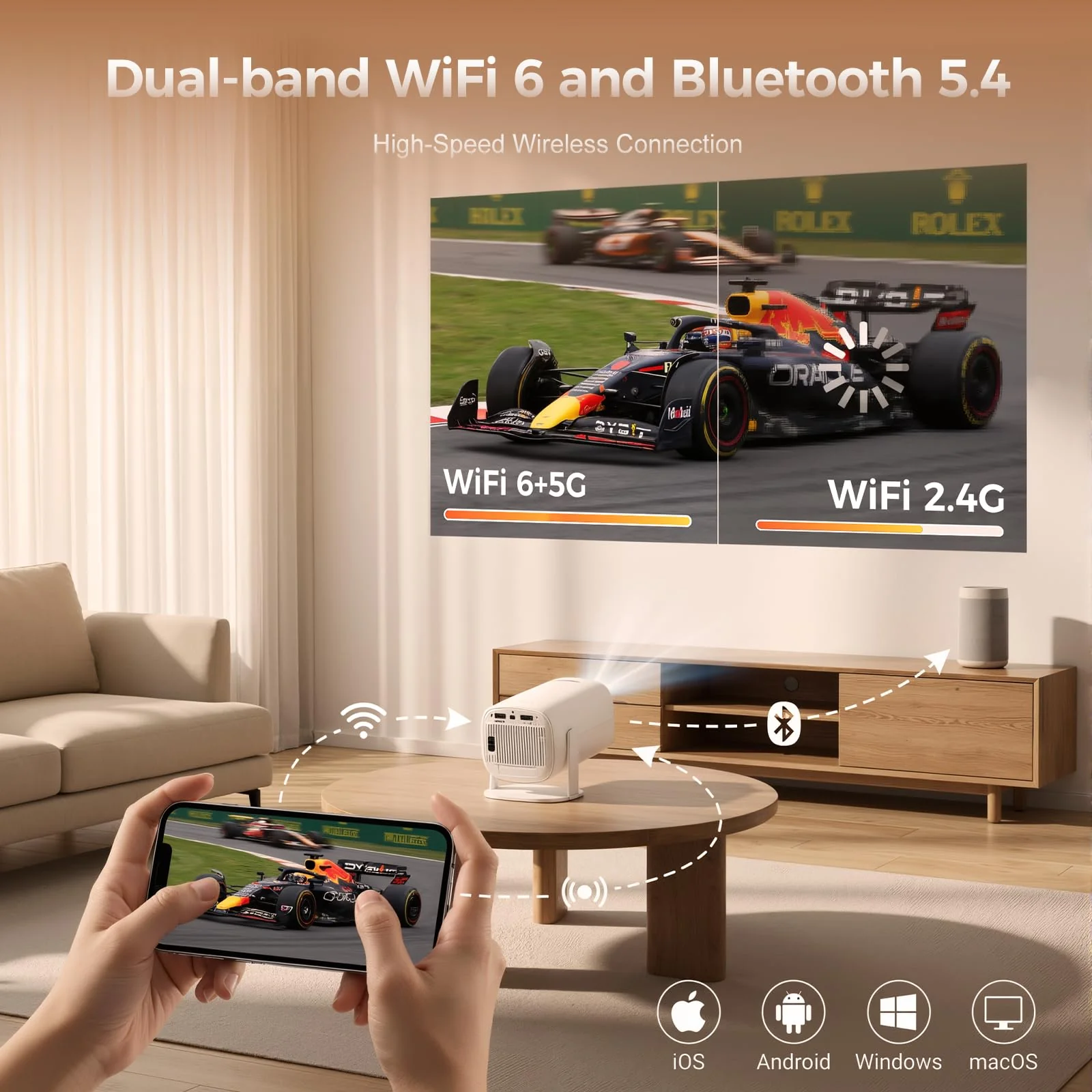 Mini Projector with Wifi and Bluetooth, Build-in Android 14, Portable Projector Outdoor&Ceiling Use, Auto Keystonet&270°Rotatable, 200 Ansi, 4k Home Thearter Movie Projector for HDMI USB - Image 7