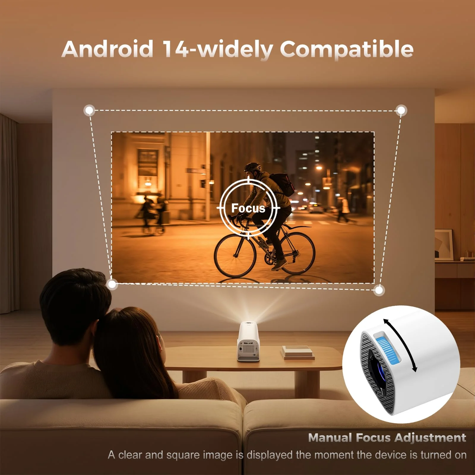 Mini Projector with Wifi and Bluetooth, Build-in Android 14, Portable Projector Outdoor&Ceiling Use, Auto Keystonet&270°Rotatable, 200 Ansi, 4k Home Thearter Movie Projector for HDMI USB - Image 8