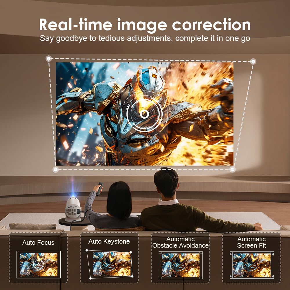 Mini Projector with WiFi and Bluetooth, Portable 1080P Projector Supports 4K Decoding, Auto Keystone & 90° Rotatable, Small Projector for Bedroom Indoor Use – 300 ANSI Lumens - Image 2