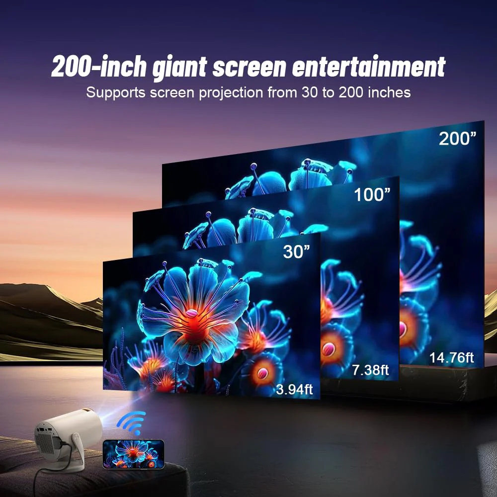 Mini Projector with WiFi and Bluetooth, Portable 1080P Projector Supports 4K Decoding, Auto Keystone & 90° Rotatable, Small Projector for Bedroom Indoor Use – 300 ANSI Lumens - Image 3