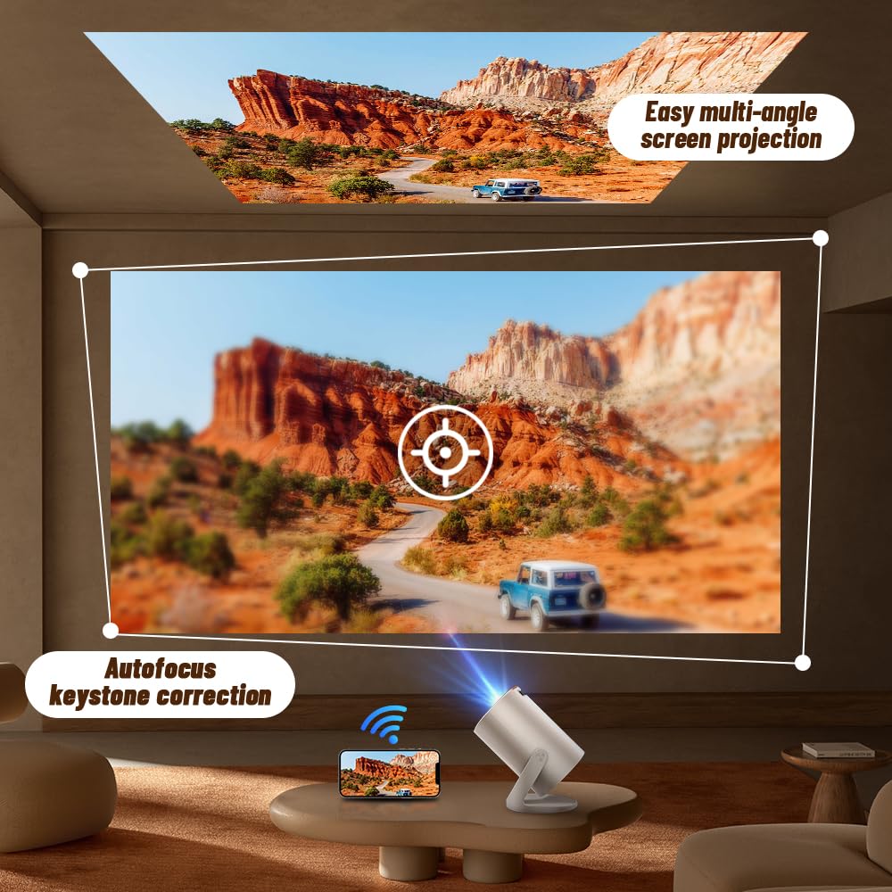Mini Projector with WiFi and Bluetooth, Portable 1080P Projector Supports 4K Decoding, Auto Keystone & 90° Rotatable, Small Projector for Bedroom Indoor Use – 300 ANSI Lumens - Image 5