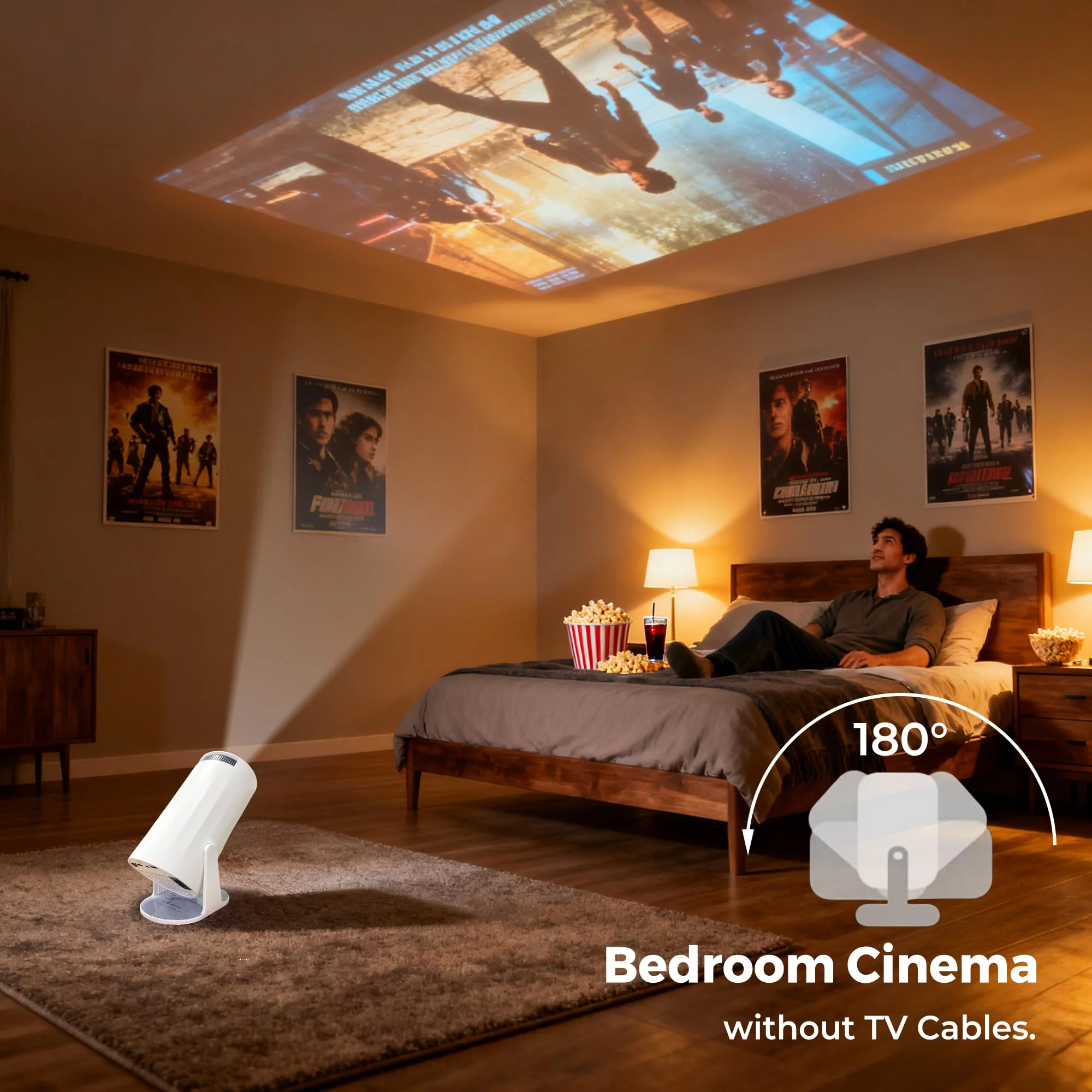 Mini Projector with WiFi and Bluetooth, Portable Movie Projector Support 4K, Auto Keystone,210° Rotation, 130'' Screen Smart Projector Compatible with HDMI Phone TV Stick for Bedroom Outdoor A-X8 - Image 3