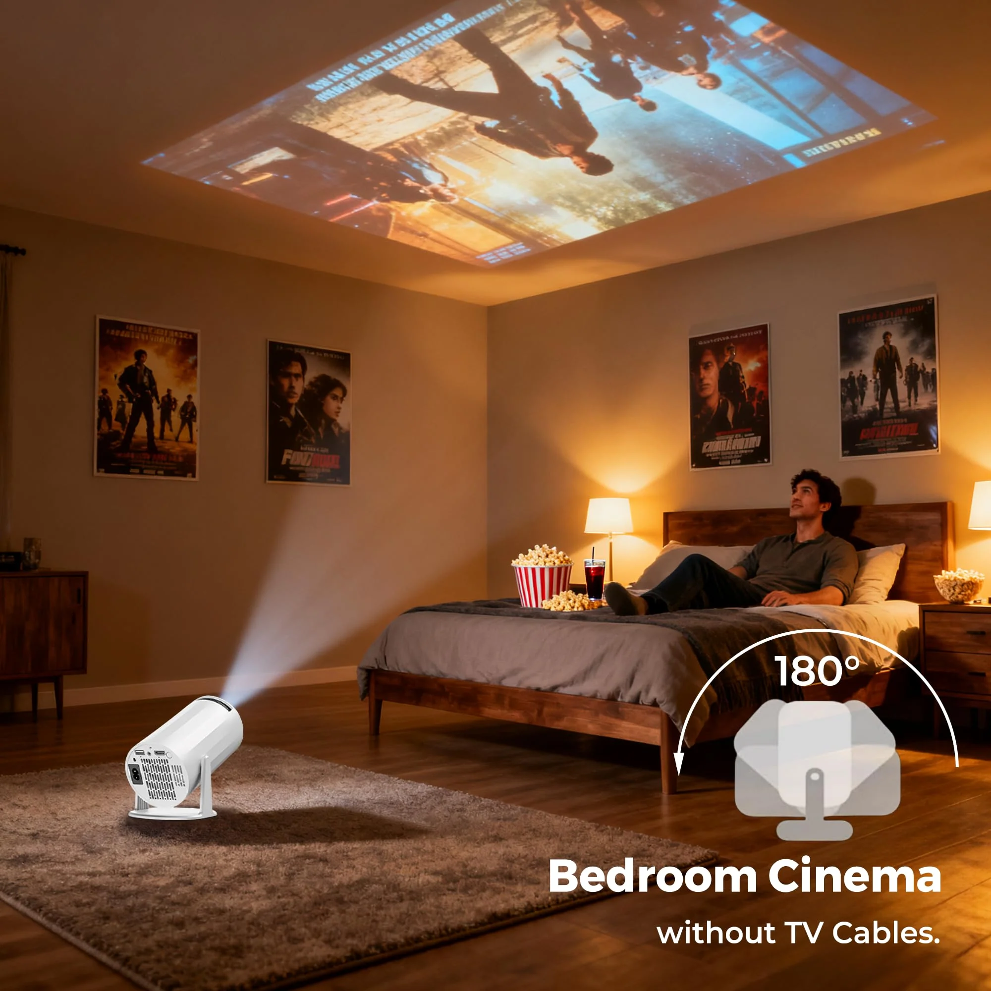 Mini Projector with WiFi and Bluetooth, Portable Movie Projector Support 4K, Auto Keystone,210° Rotation, 130'' Screen Smart Projector Compatible with HDMI Phone TV Stick for Bedroom Outdoor A-X8 - Image 5