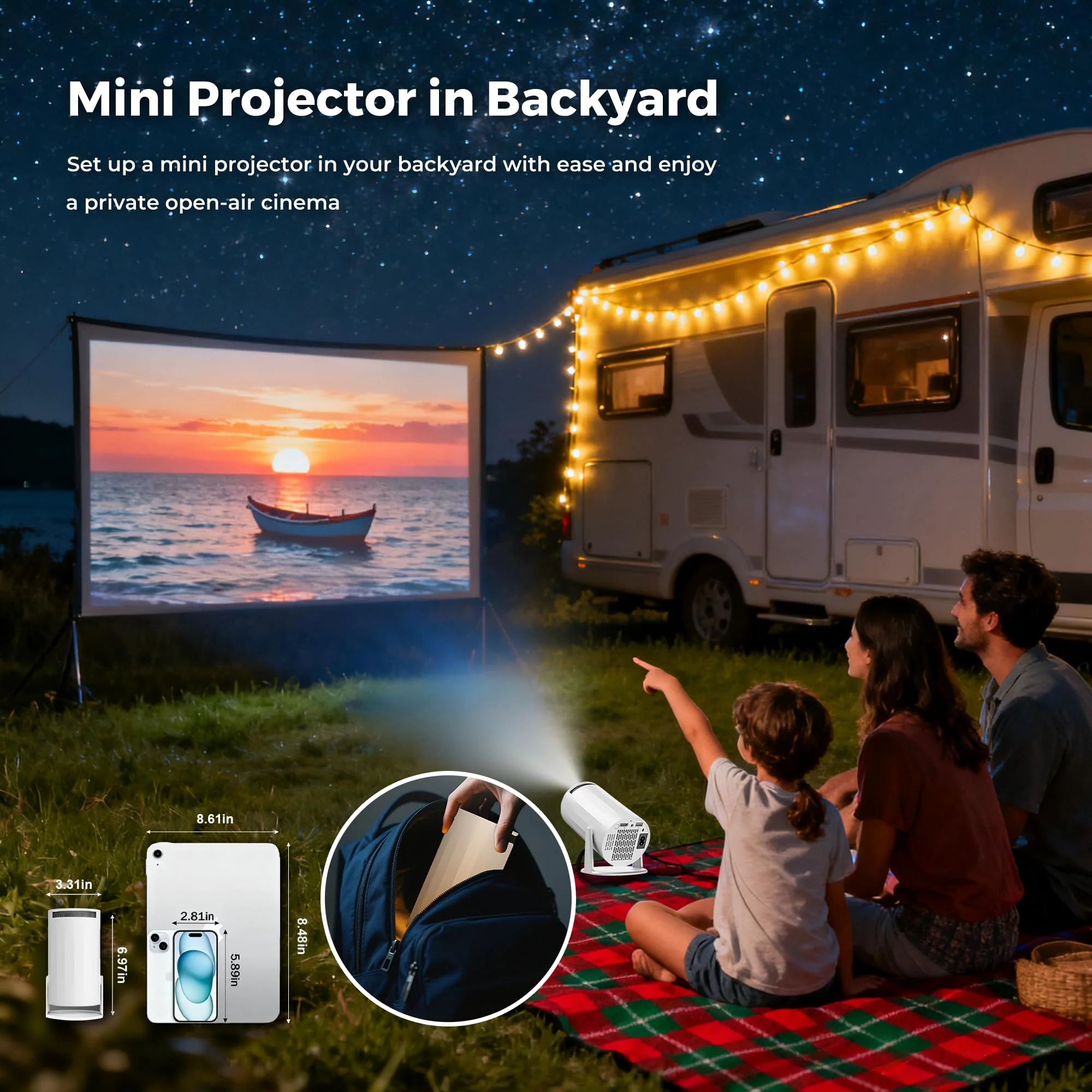 Mini Projector with WiFi and Bluetooth, Portable Movie Projector Support 4K, Auto Keystone,210° Rotation, 130'' Screen Smart Projector Compatible with HDMI Phone TV Stick for Bedroom Outdoor A-X8 - Image 6