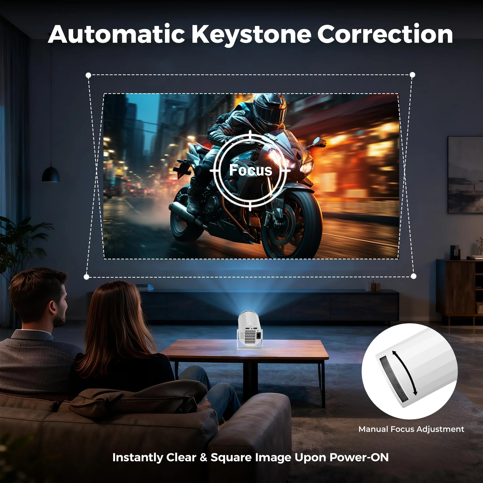 Mini Projector with WiFi and Bluetooth, Portable Movie Projector Support 4K, Auto Keystone,210° Rotation, 130'' Screen Smart Projector Compatible with HDMI Phone TV Stick for Bedroom Outdoor A-X8 - Image 8