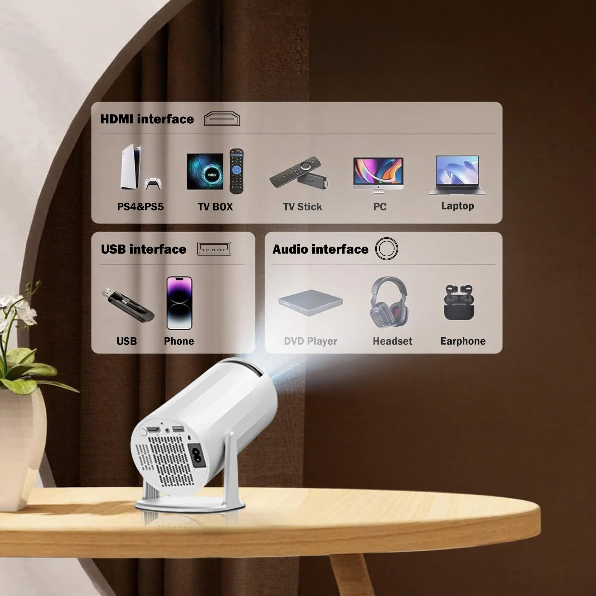 Mini Projector with WiFi and Bluetooth, Portable Movie Projector Support 4K, Auto Keystone,210° Rotation, 130'' Screen Smart Projector Compatible with HDMI Phone TV Stick for Bedroom Outdoor A-X8 - Image 9