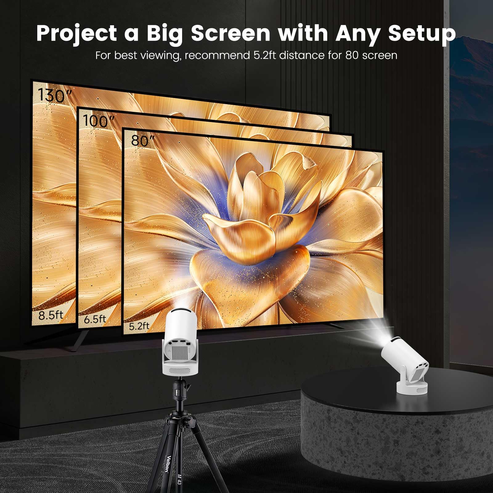 Mini Projector with WiFi and Bluetooth, Portable Projector 4k 1080P Support 5w Sound Base Speaker, 170 ANSI, Android 11, Auto Vertical Keystone Smart Proyector for Home Bedroom Outdoor, HY300 Ultra - Image 6