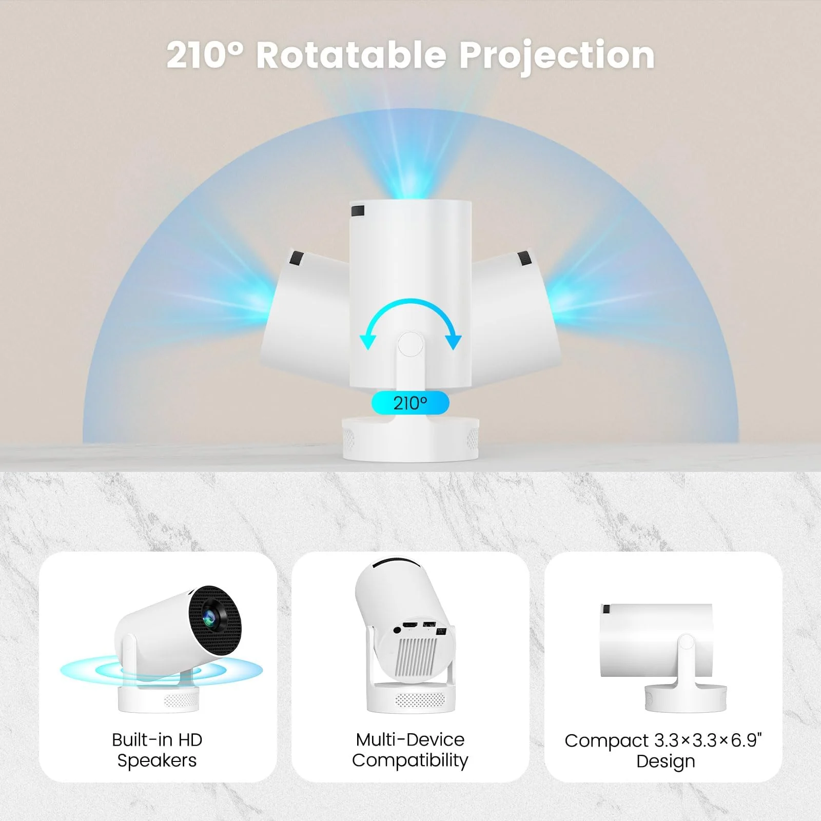 Mini Projector with WiFi and Bluetooth, Portable Projector 4k 1080P Support 5w Sound Base Speaker, 170 ANSI, Android 11, Auto Vertical Keystone Smart Proyector for Home Bedroom Outdoor, HY300 Ultra - Image 7