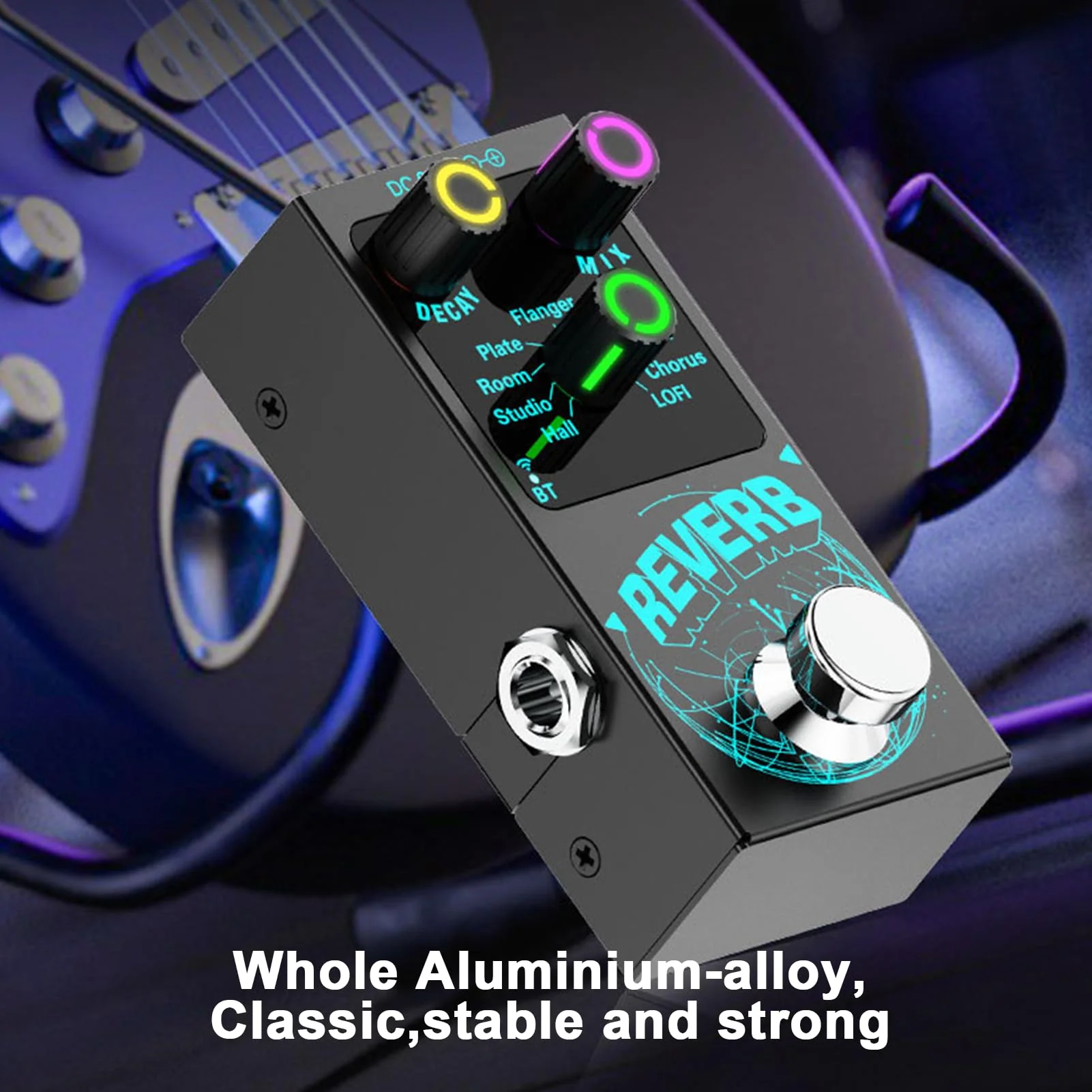 Mini Reverb Guitar Pedal, Verb Square Digital Reverb 9 Modes Room, Hall, Chorus, Duck, Plate, Studio, LOFI, Echo, with True Bypass Aluminium Alloy Black - Image 6