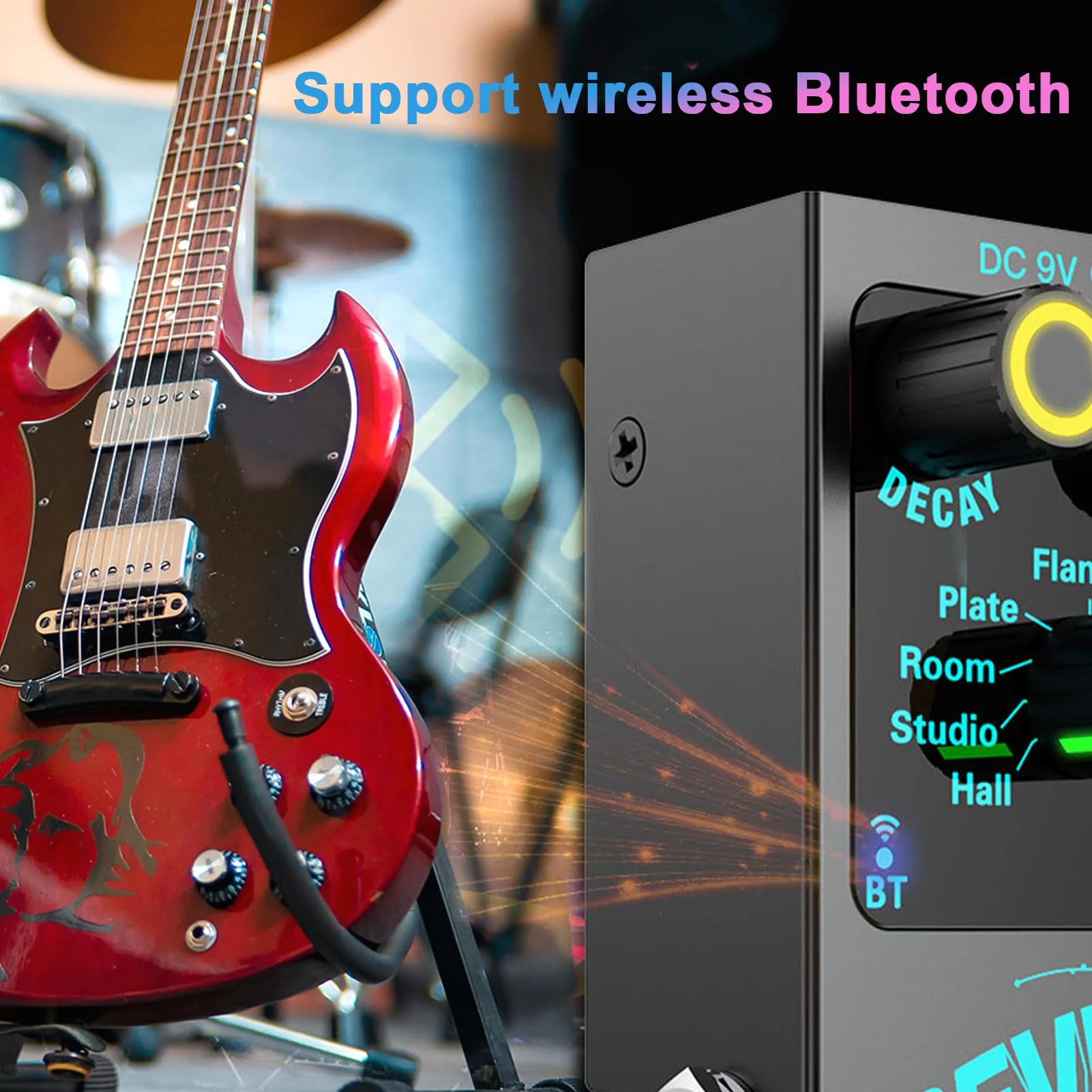 Mini Reverb Guitar Pedal, Verb Square Digital Reverb 9 Modes Room, Hall, Chorus, Duck, Plate, Studio, LOFI, Echo, with True Bypass Aluminium Alloy Black - Image 7