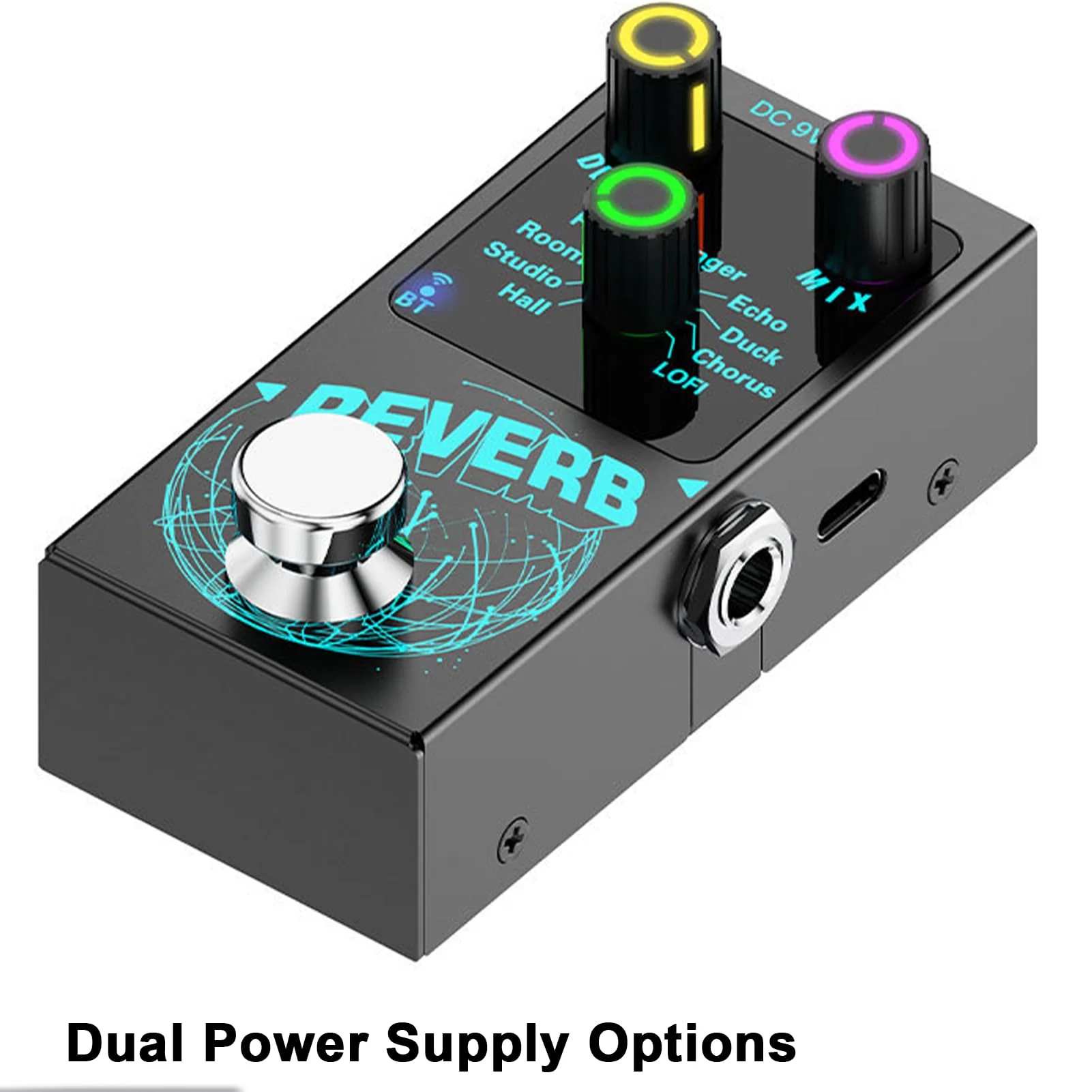 Mini Reverb Guitar Pedal, Verb Square Digital Reverb 9 Modes Room, Hall, Chorus, Duck, Plate, Studio, LOFI, Echo, with True Bypass Aluminium Alloy Black - Image 8