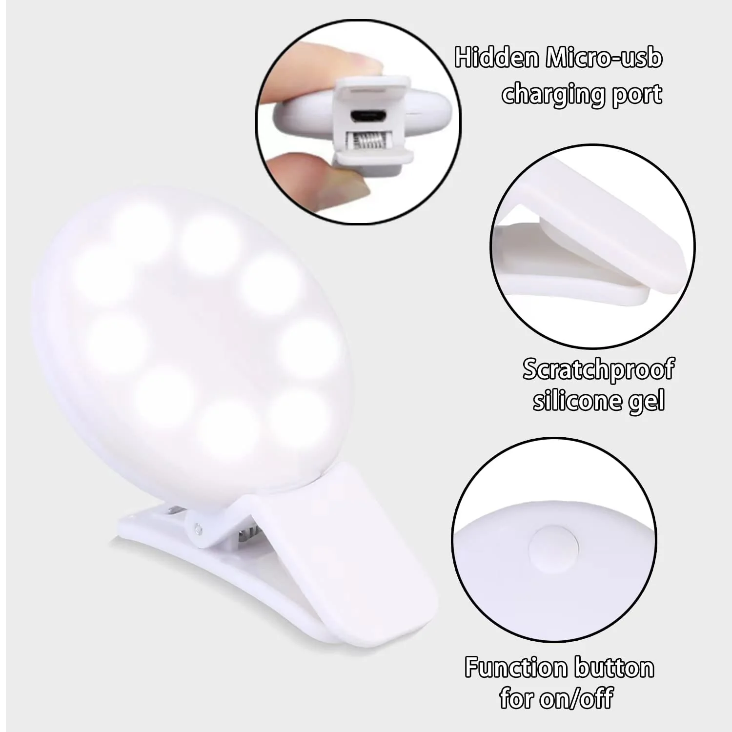 Mini Ring Light for Phone, Starkik Rechargeable Cell Phone Selfie Light Clip On for iPhone, Laptop, Make up, Portable Phone Light (White) mini ring light M - Image 7