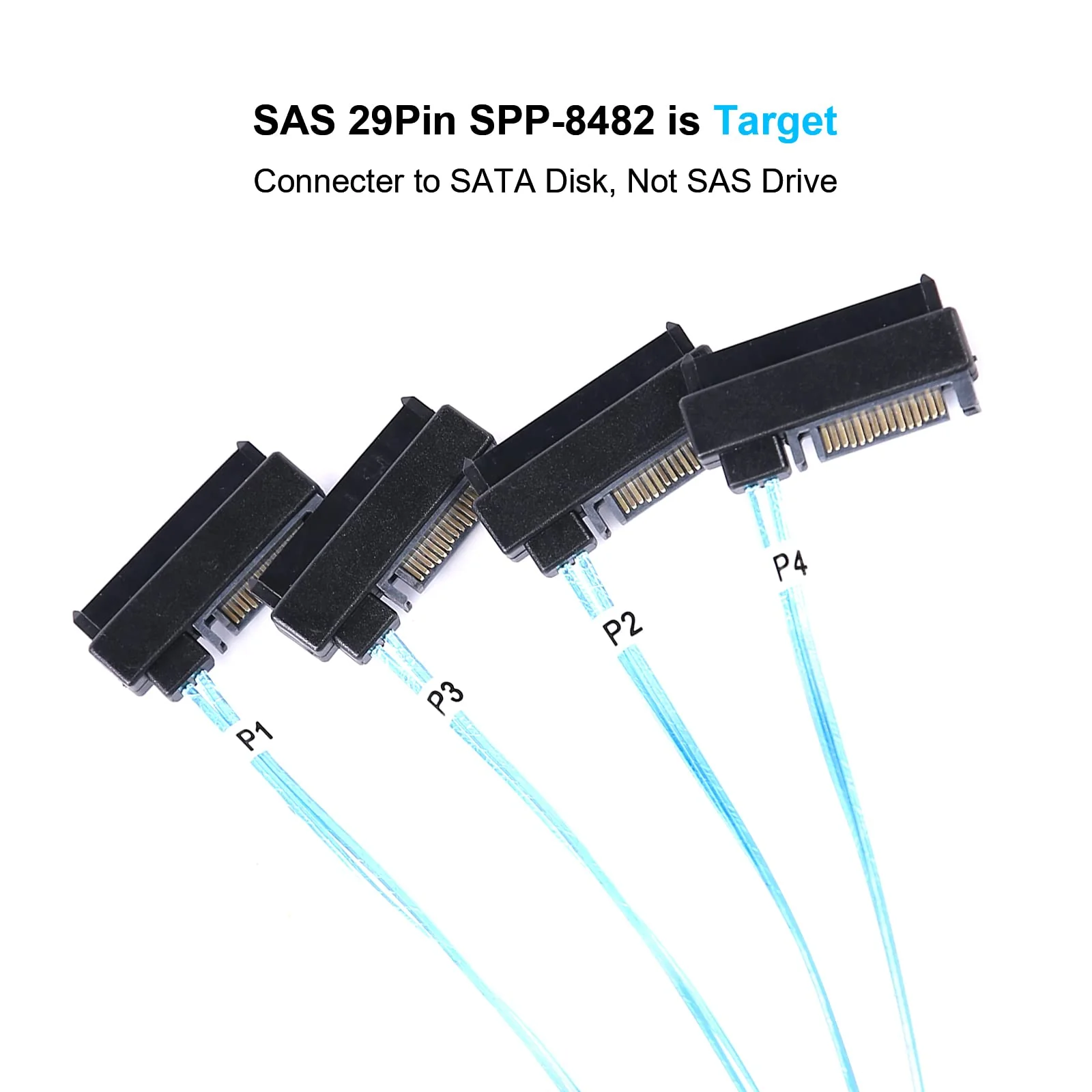 Mini-SAS to SAS-Cable: 0.5M SFF-8643 to SAS SFF-8643 to SFF-8482 Connector 4X SAS SFF-8482 with SATA Power Adapter Cable (1.6FT) 1.6FT 1Pack - Image 3