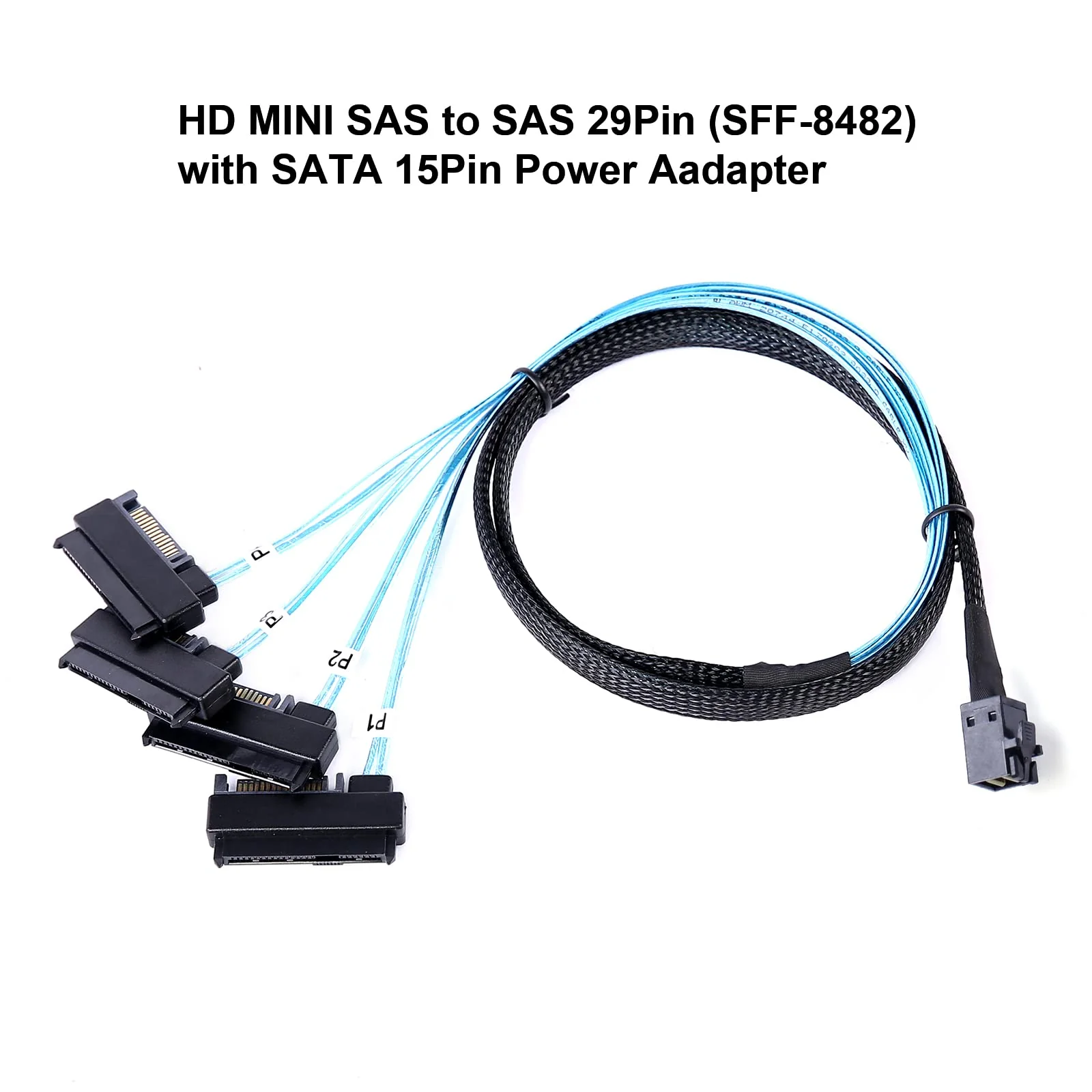 Mini-SAS to SAS-Cable: 0.5M SFF-8643 to SAS SFF-8643 to SFF-8482 Connector 4X SAS SFF-8482 with SATA Power Adapter Cable (1.6FT) 1.6FT 1Pack - Image 4