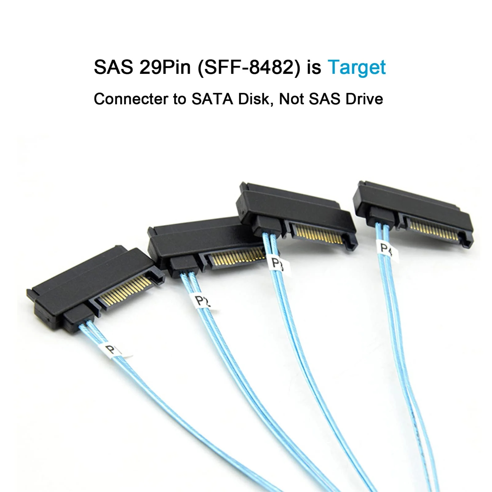 Mini-SAS to SAS-Cable: 1M SFF8087 to SAS SFF-8087 to SFF-8482 Connector 4X SAS with SATA-Power Adapter Cable (3.3FT) 3.3FT 1Pack - Image 4