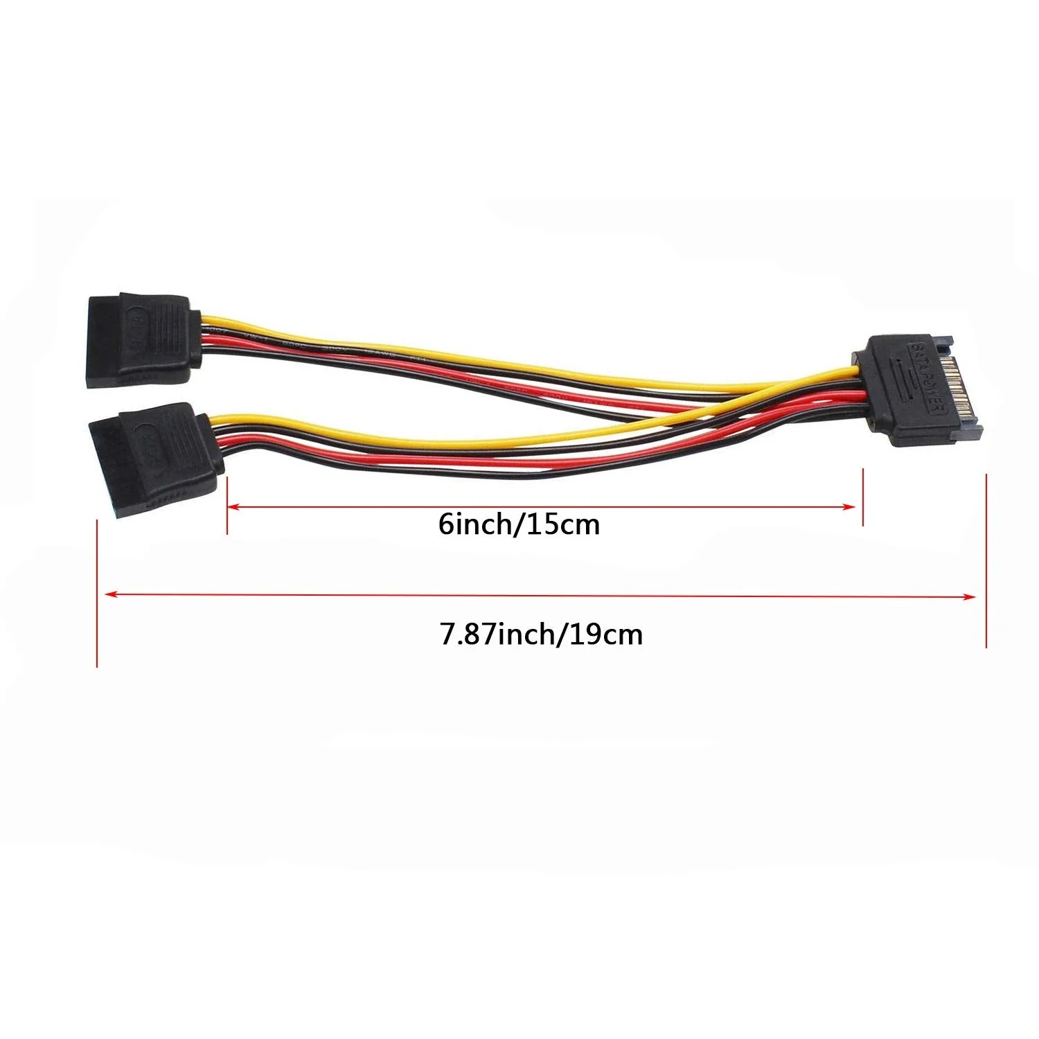Mini Skater 7.87 Inch Length SATA Power Cable 15-Pin Male to 2 x 15-Pin Female Power Extension SATA Y Splitter Cable Adapter Line for Chassis and Hard Drive Power,1Pcs Black B - Image 2