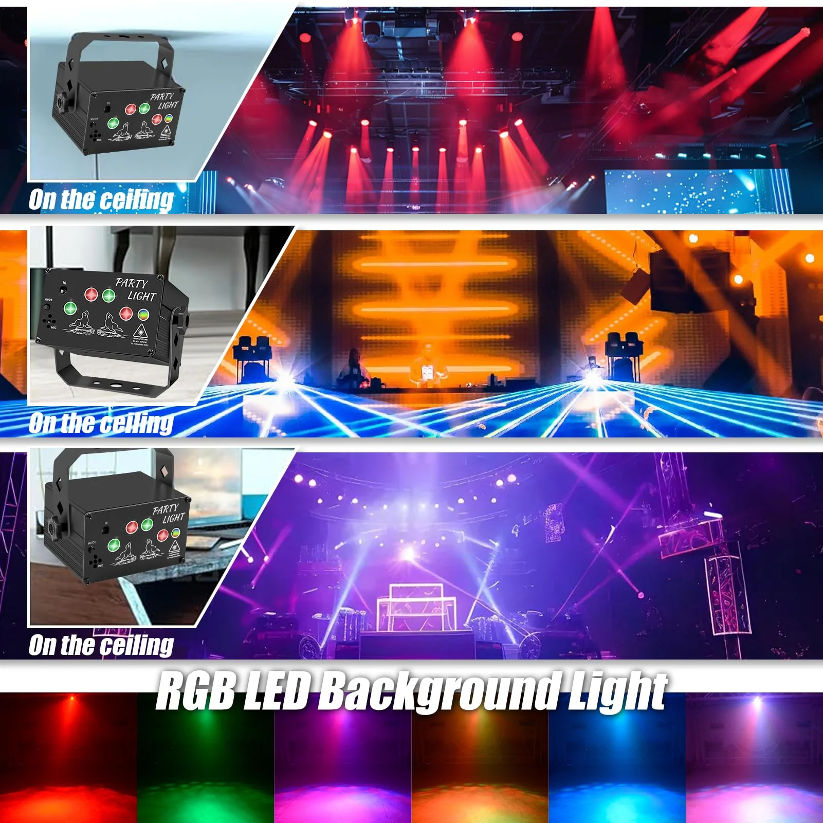 Mini USB-Powered Party Light 60-Patterns Stage Light with UV & RGB Backlight Remote Control for Indoor Events, Birthdays, Halloween, Karaoke, Club, and KTV, Matte Black - Image 3