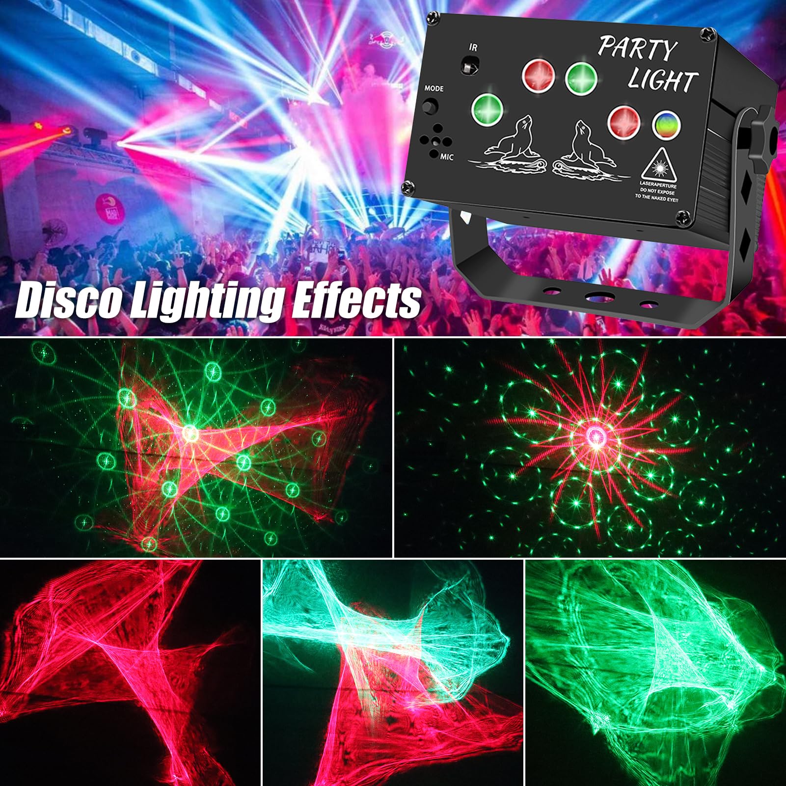 Mini USB-Powered Party Light 60-Patterns Stage Light with UV & RGB Backlight Remote Control for Indoor Events, Birthdays, Halloween, Karaoke, Club, and KTV, Matte Black - Image 4