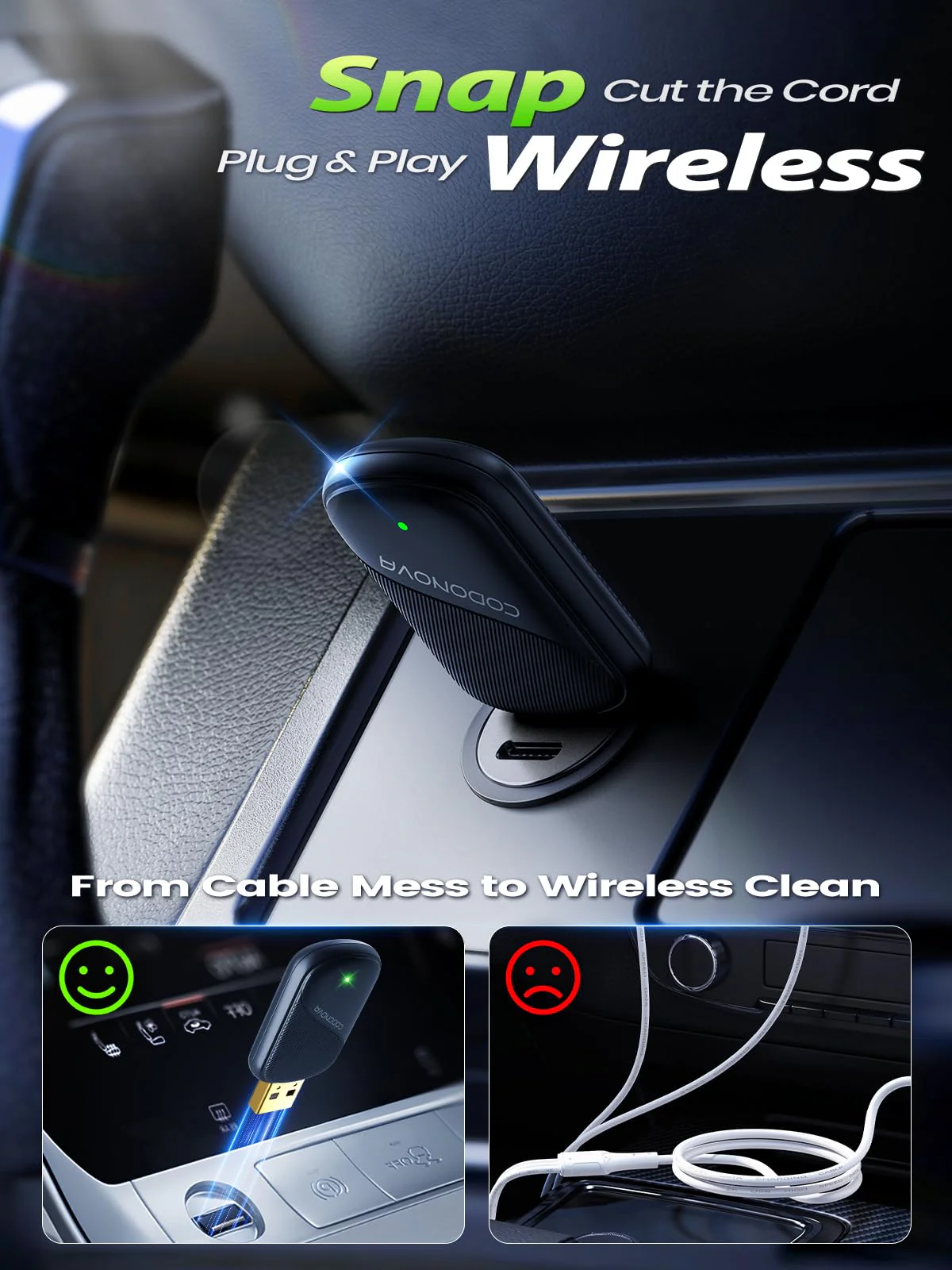 Mini Wireless CarPlay & Android Auto Adapter for iPhone & Android Phone (2026 Upgrade), No Lag, Fast Stable Connection, Converts Wired to Wireless CarPlay Dongle for 2016+ Cars, USB-A&C Port Blue - Image 2